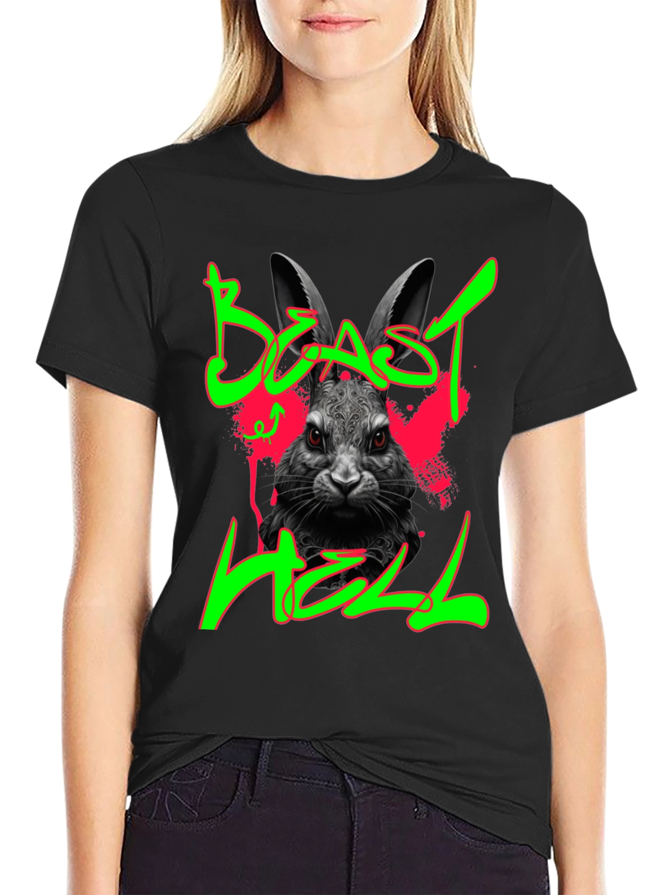 Beast Hell Rabbit Graphic Black T-Shirt