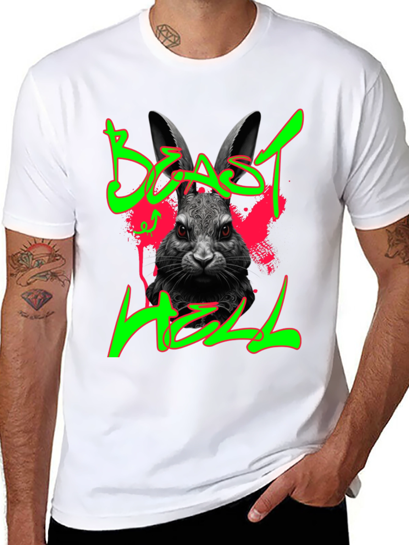 Beast Hell Rabbit Graphic Black T-Shirt