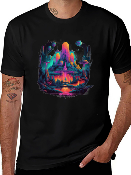 Vibrant Sci-Fi Landscape Graphic T-Shirt