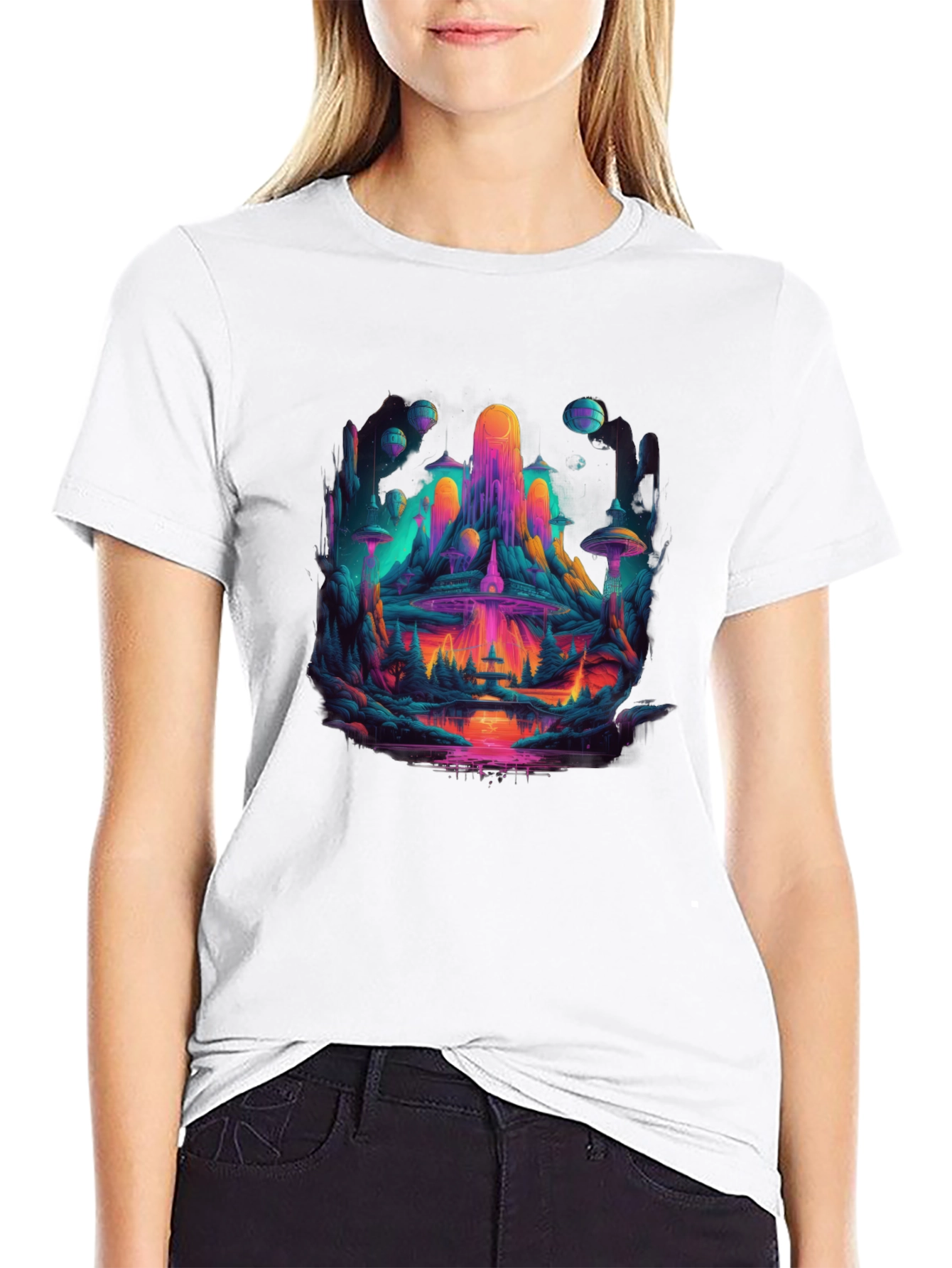 Vibrant Sci-Fi Landscape Graphic T-Shirt