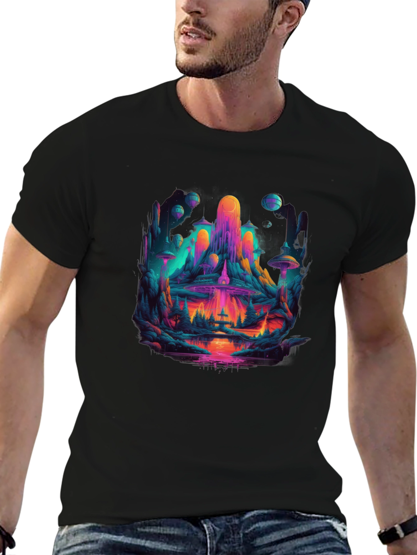 Vibrant Sci-Fi Landscape Graphic T-Shirt