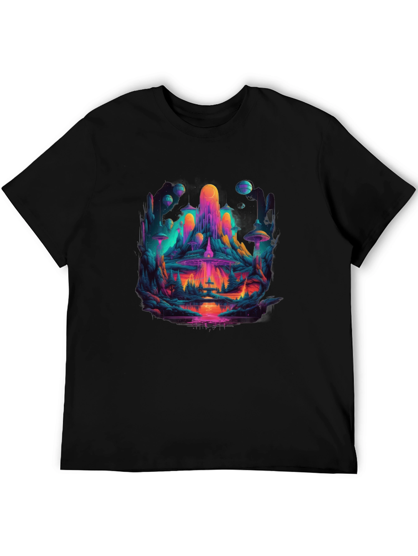 Vibrant Sci-Fi Landscape Graphic T-Shirt