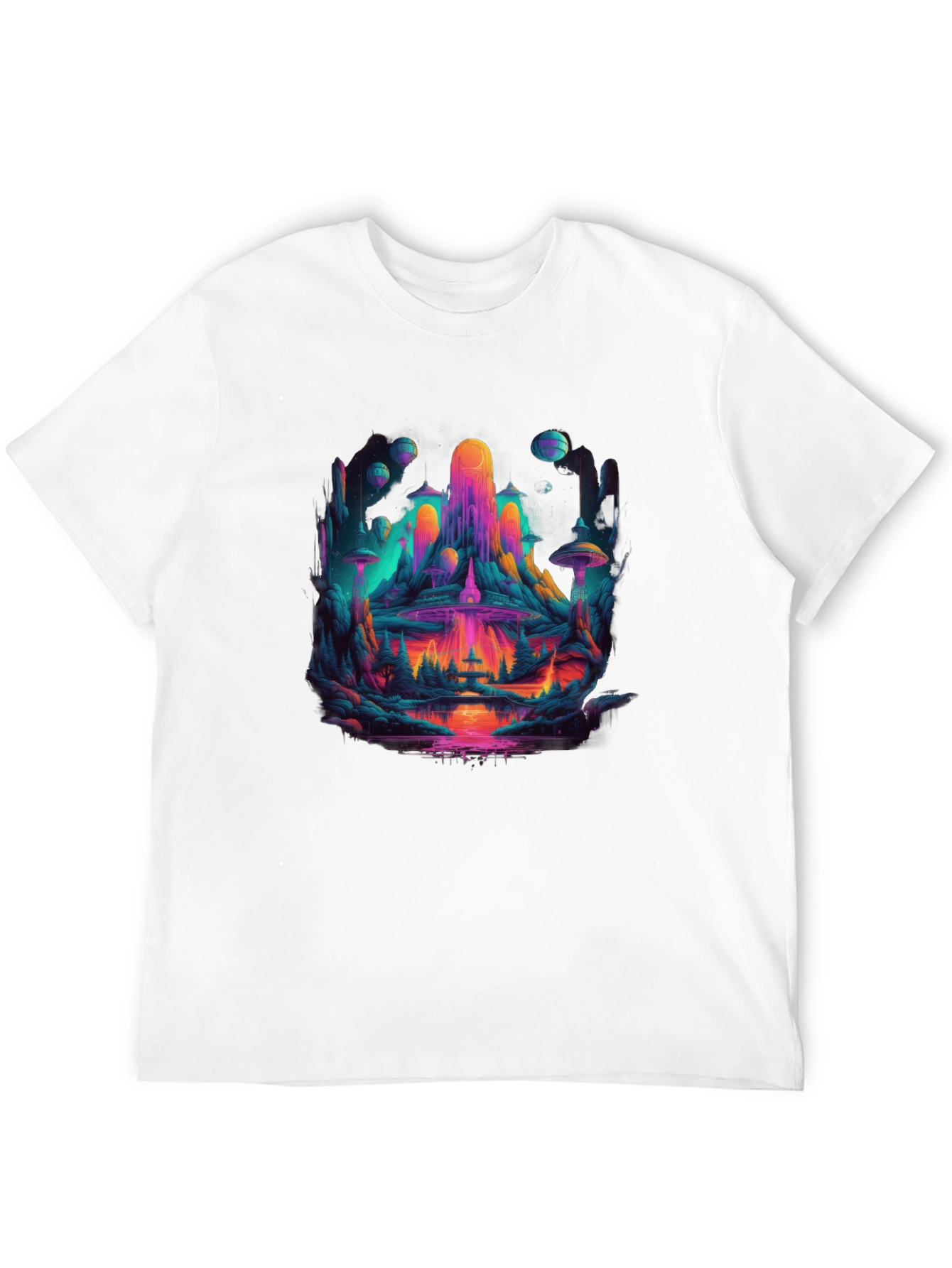 Vibrant Sci-Fi Landscape Graphic T-Shirt