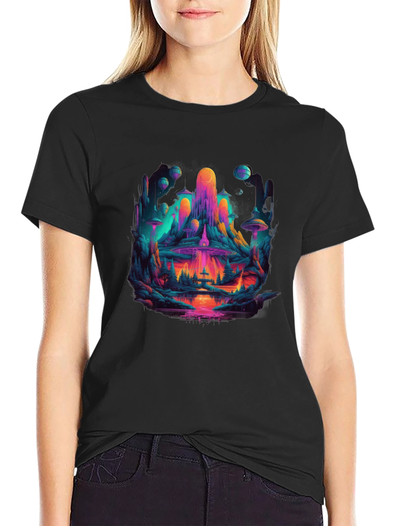 Vibrant Sci-Fi Landscape Graphic T-Shirt