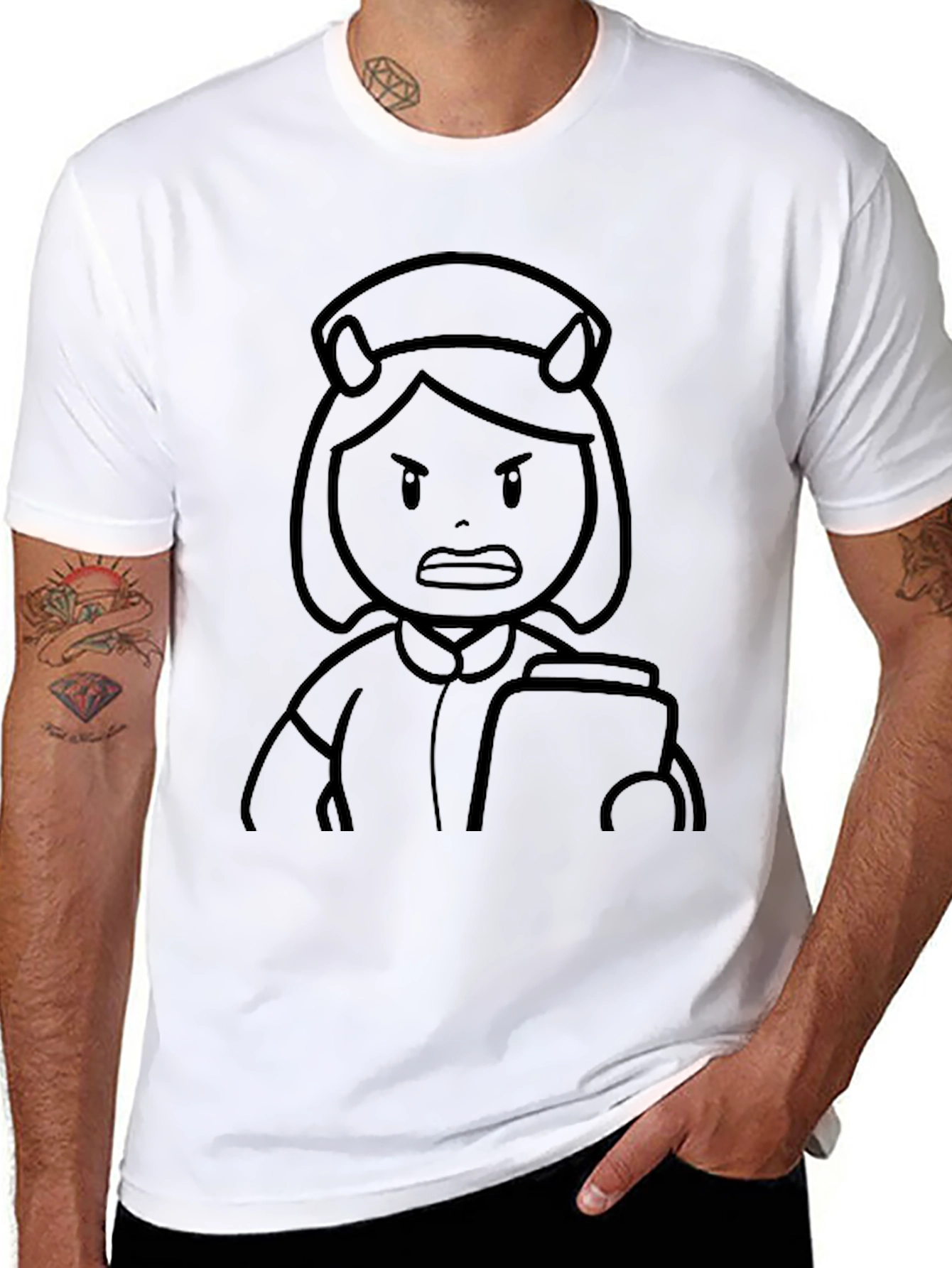 Cartoon Nurse Graphic T-Shirt - Black