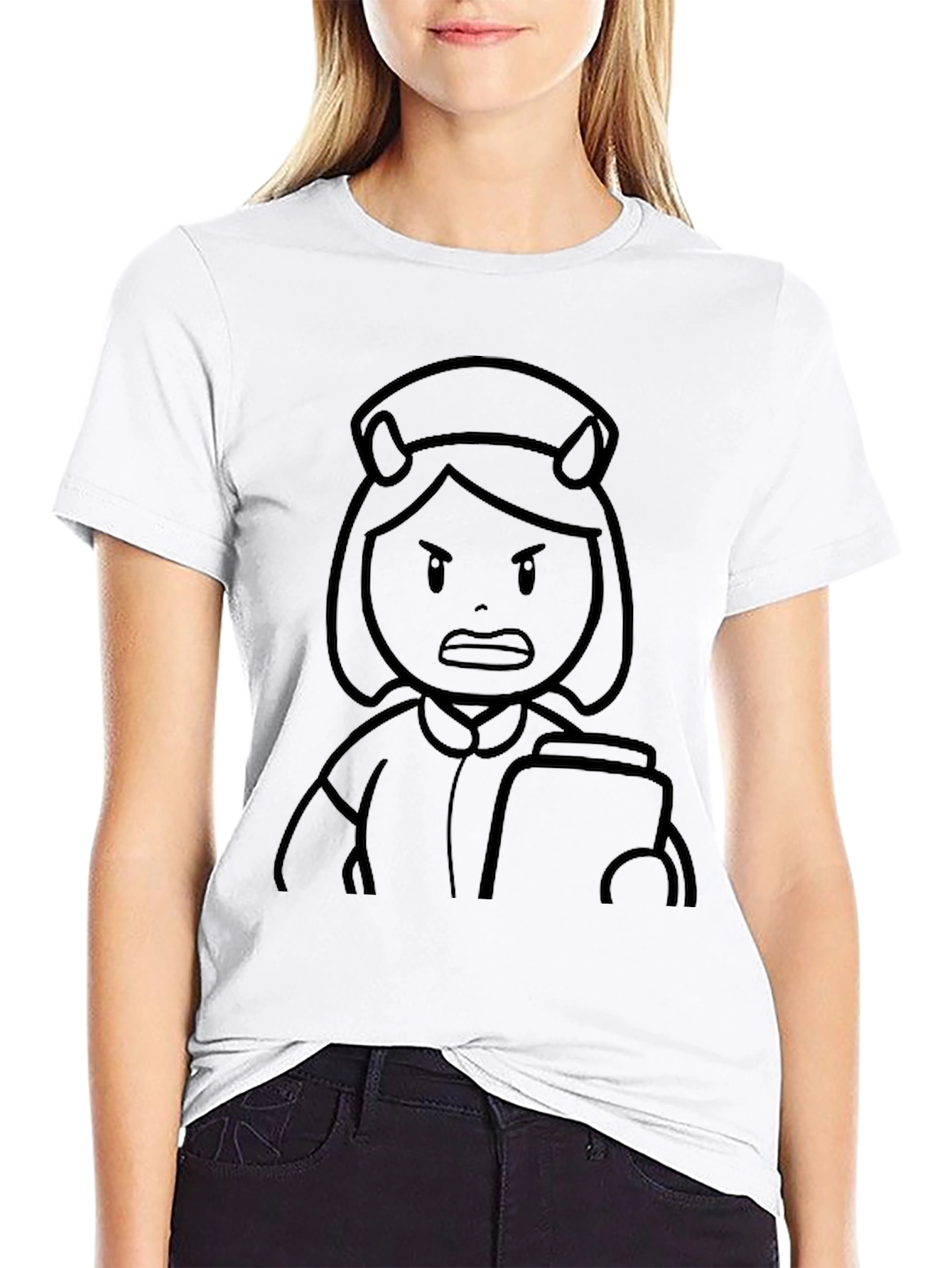 Cartoon Nurse Graphic T-Shirt - Black