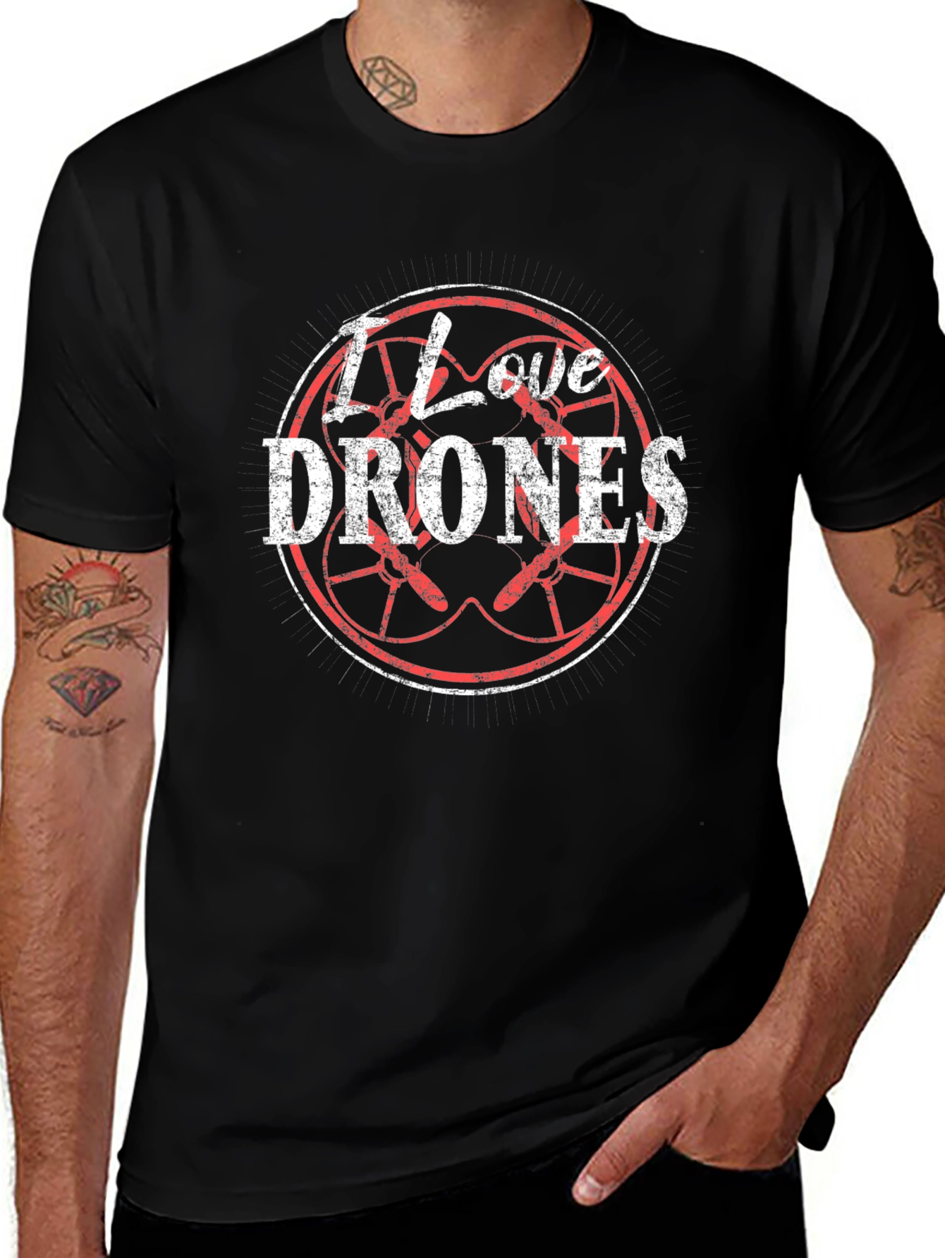 I Love Drones T-Shirt - Stylish Black Tee