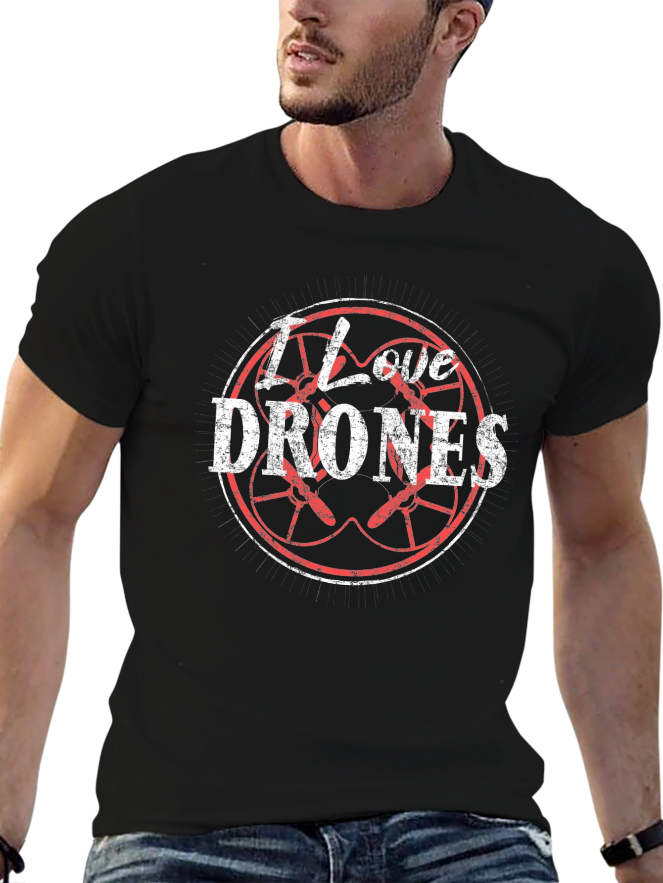 I Love Drones T-Shirt - Stylish Black Tee