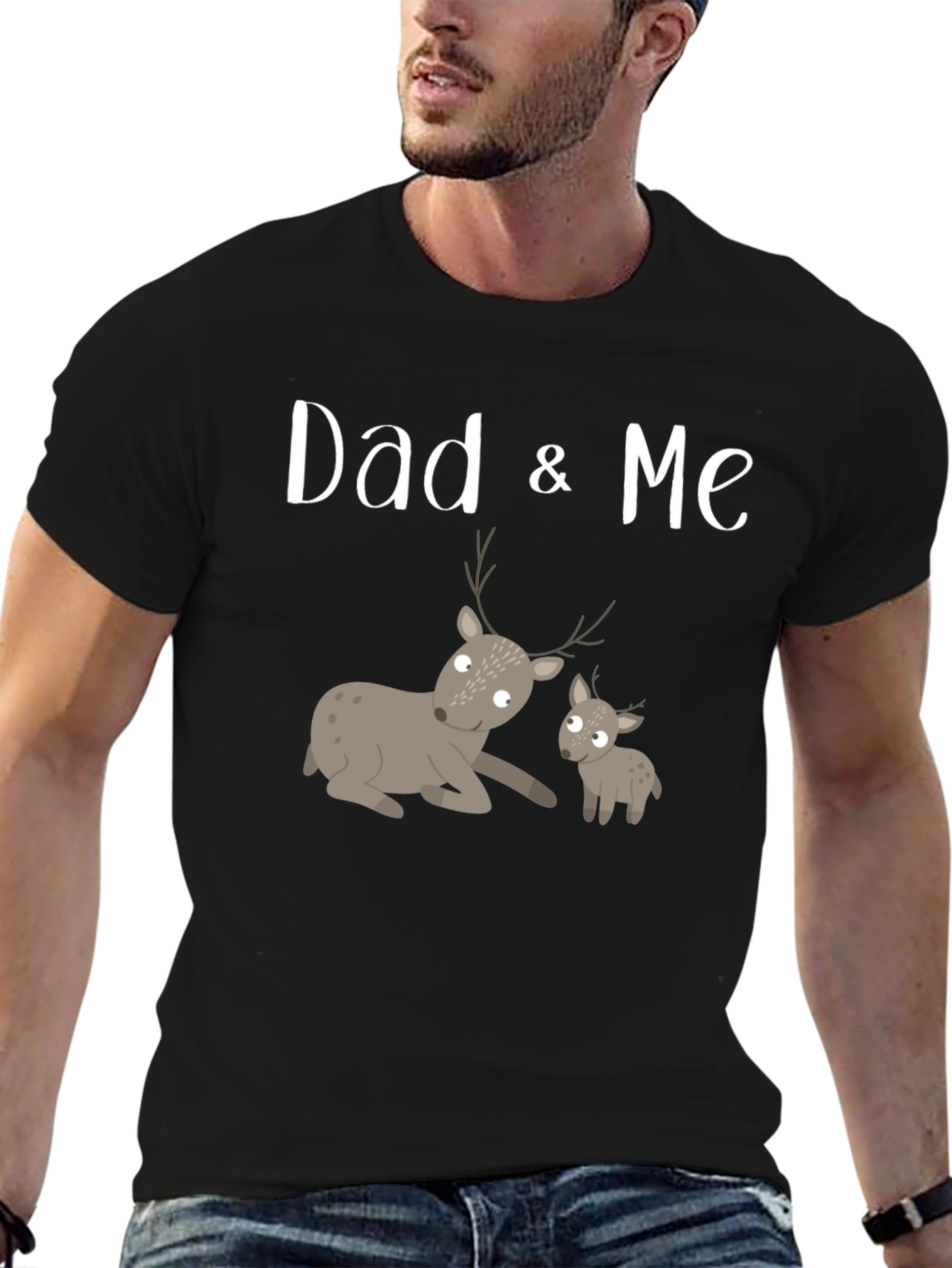 Dad & Me Deer Graphic Tee - Black Cotton