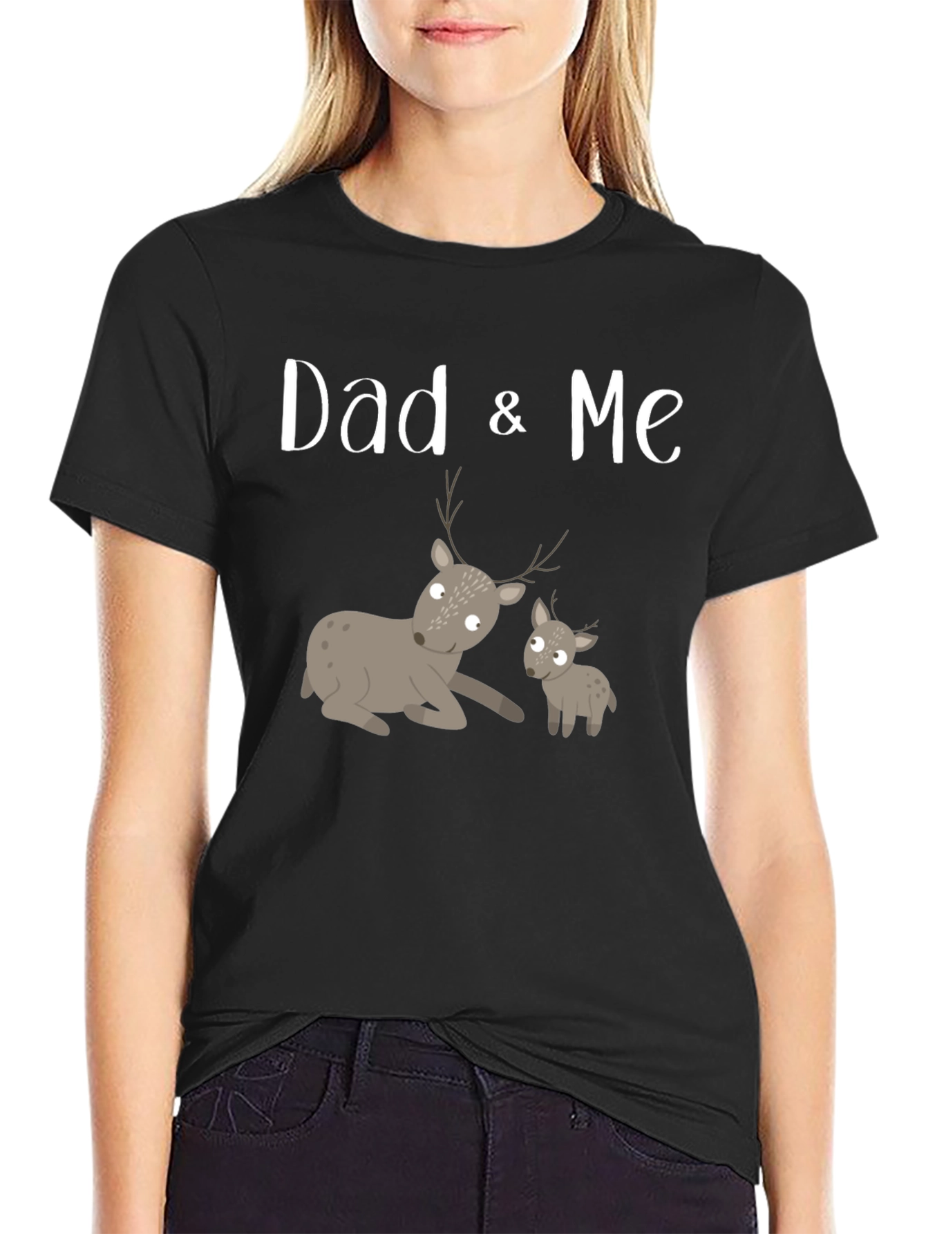 Dad & Me Deer Graphic Tee - Black Cotton