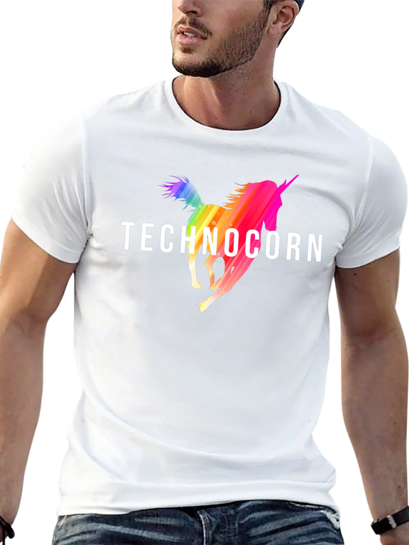 Technocorn Rainbow Unicorn Black T-Shirt