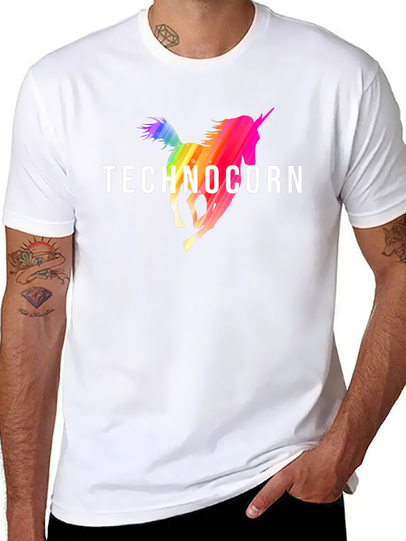 Technocorn Rainbow Unicorn Black T-Shirt