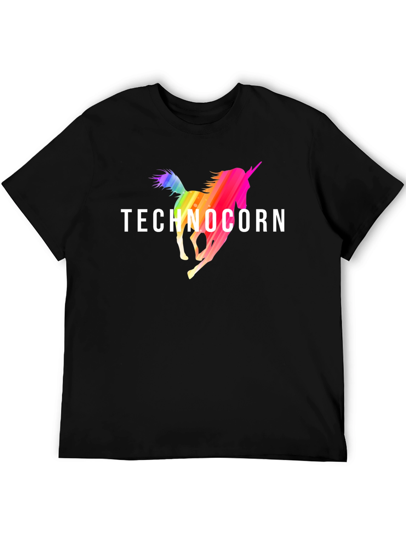 Technocorn Rainbow Unicorn Black T-Shirt