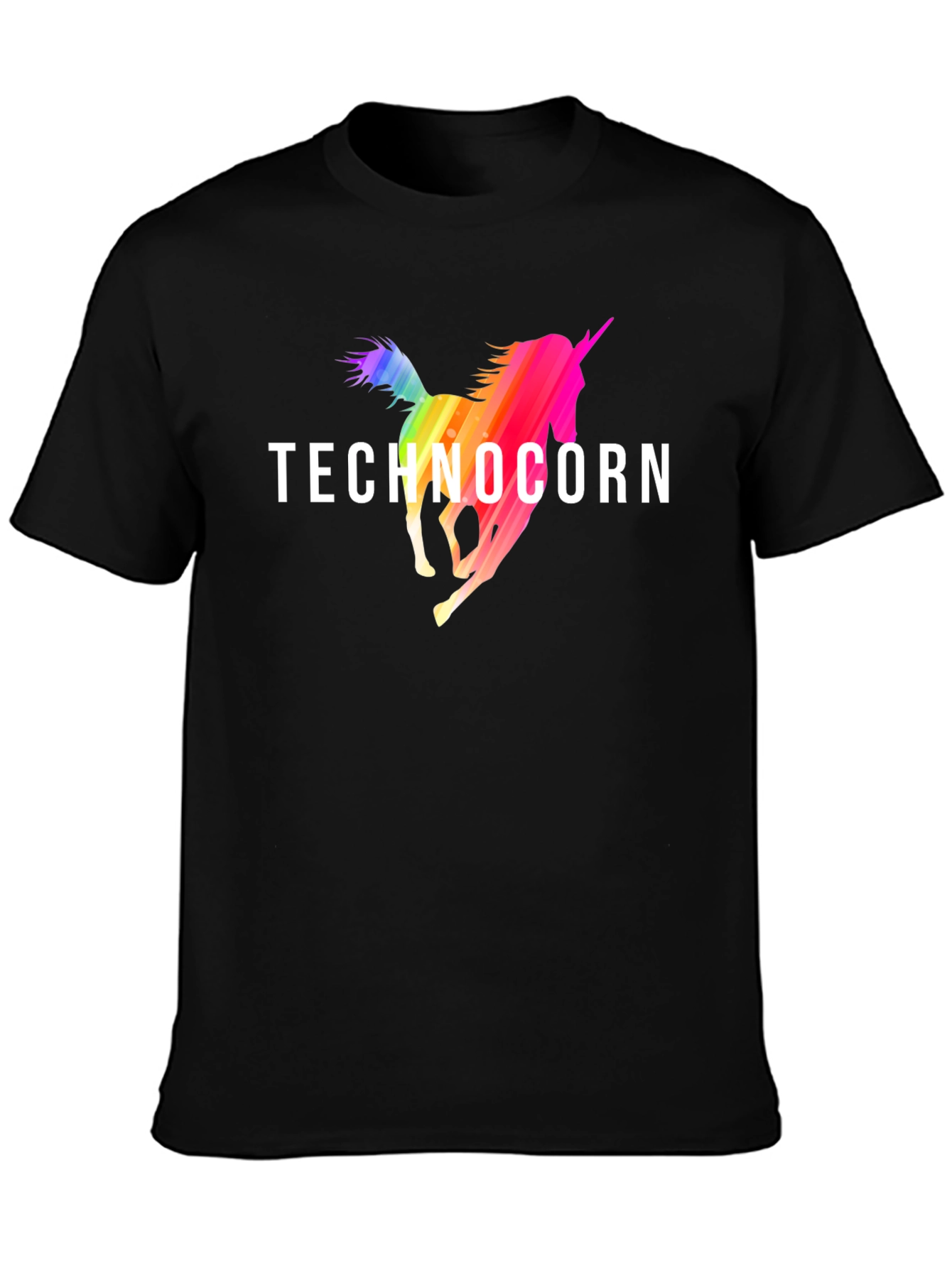 Technocorn Rainbow Unicorn Black T-Shirt