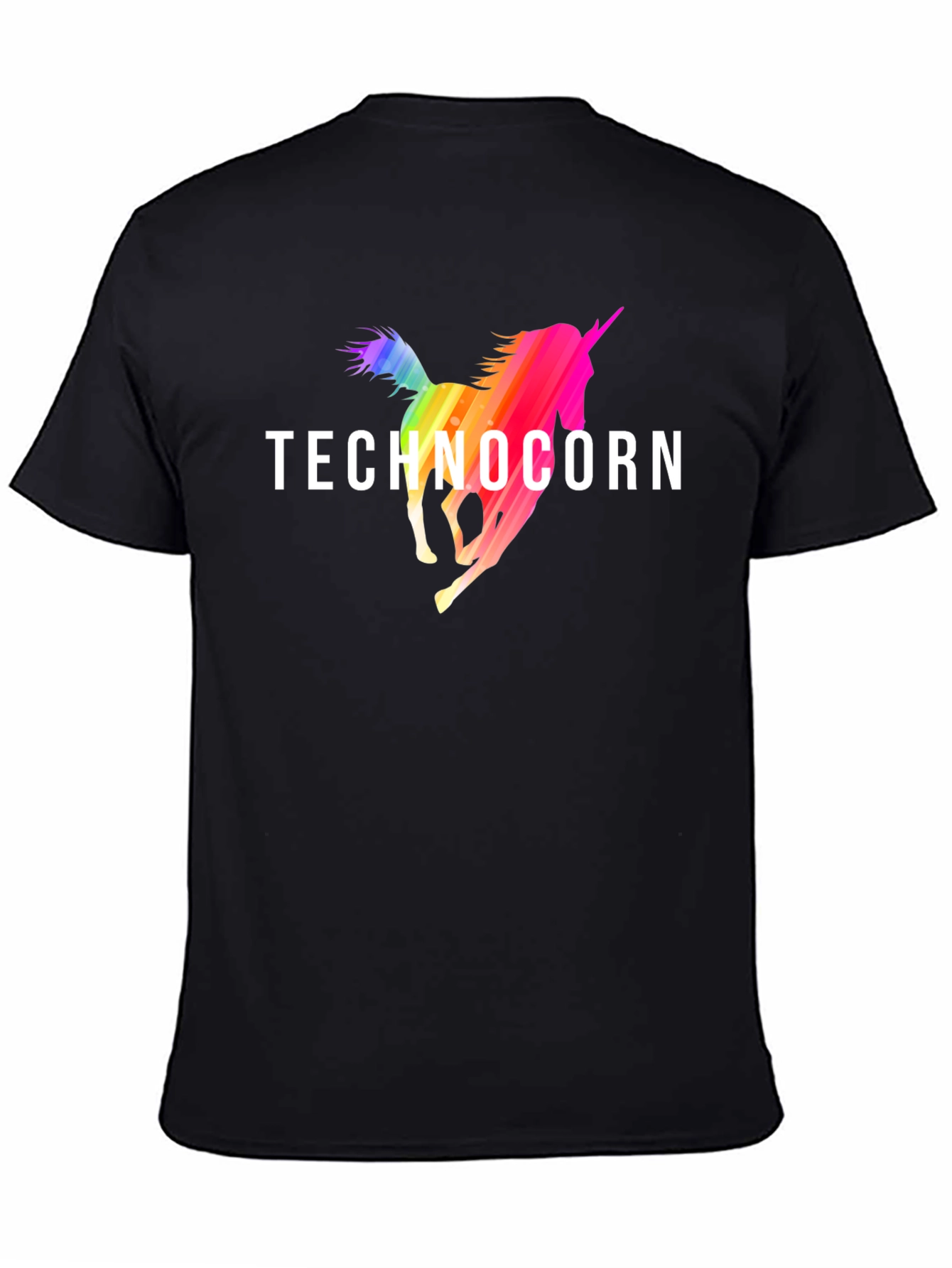 Technocorn Rainbow Unicorn Black T-Shirt