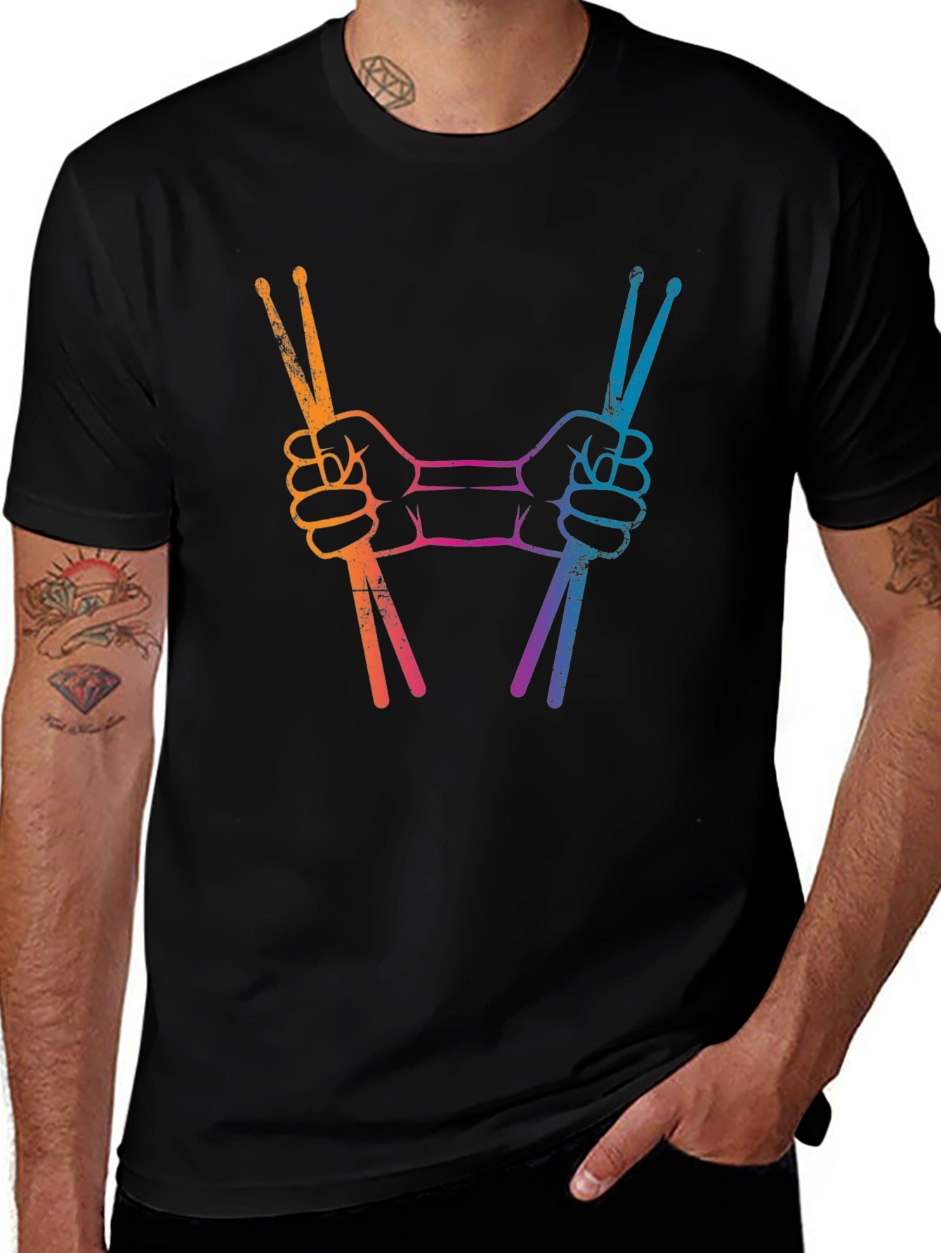 Drummers Hands Drumsticks Black T-Shirt