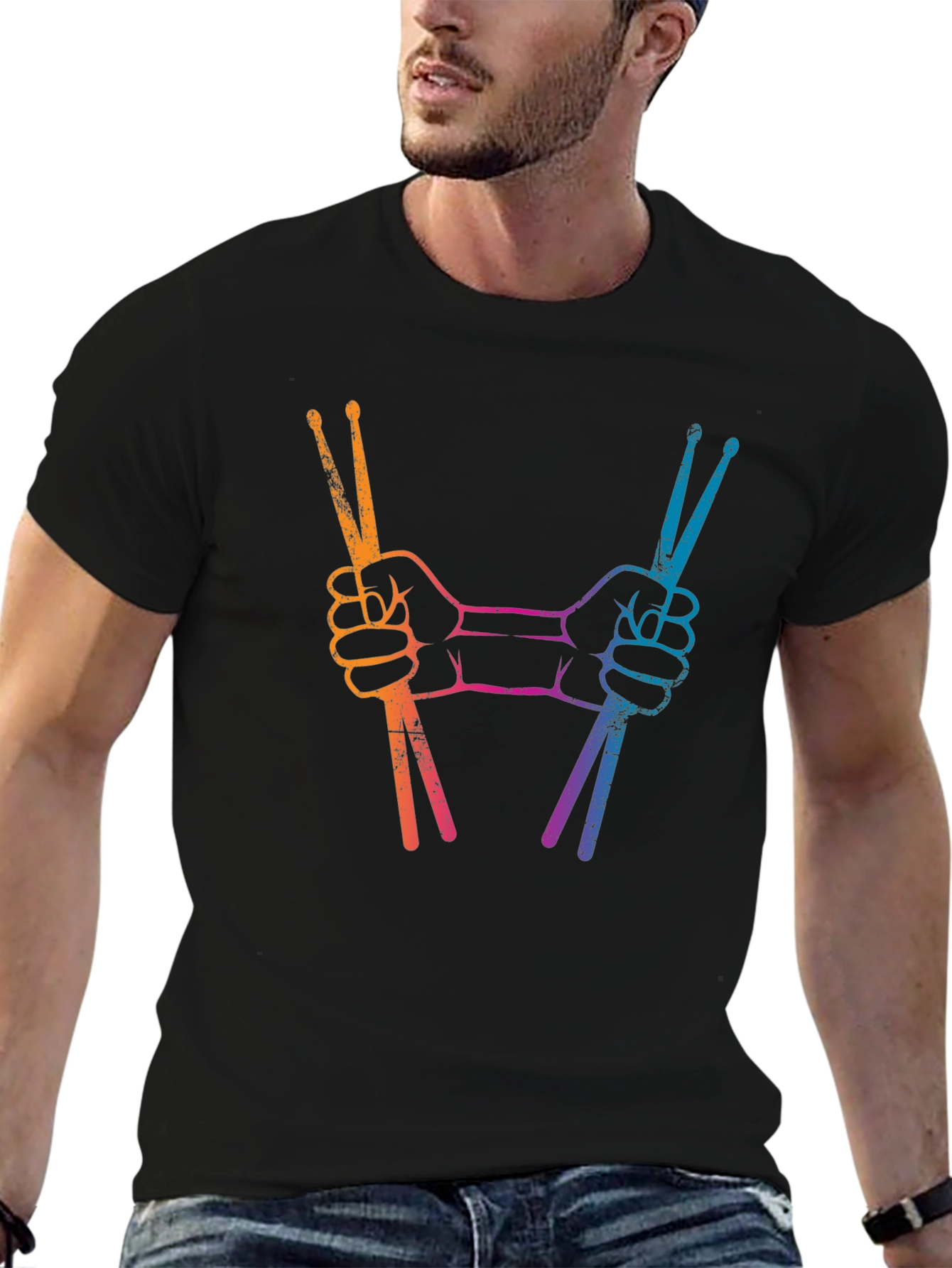 Drummers Hands Drumsticks Black T-Shirt