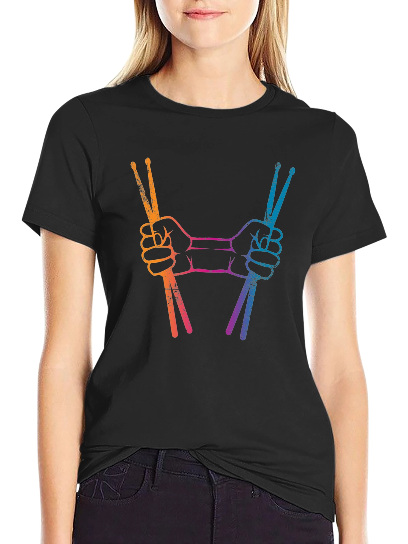 Drummers Hands Drumsticks Black T-Shirt