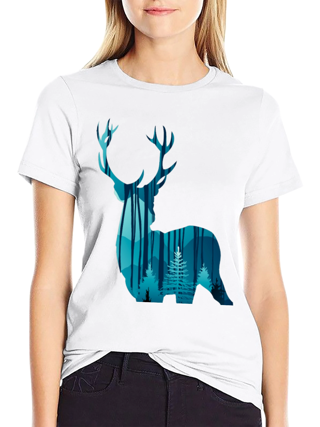 Deer Forest Graphic Tee - Black
