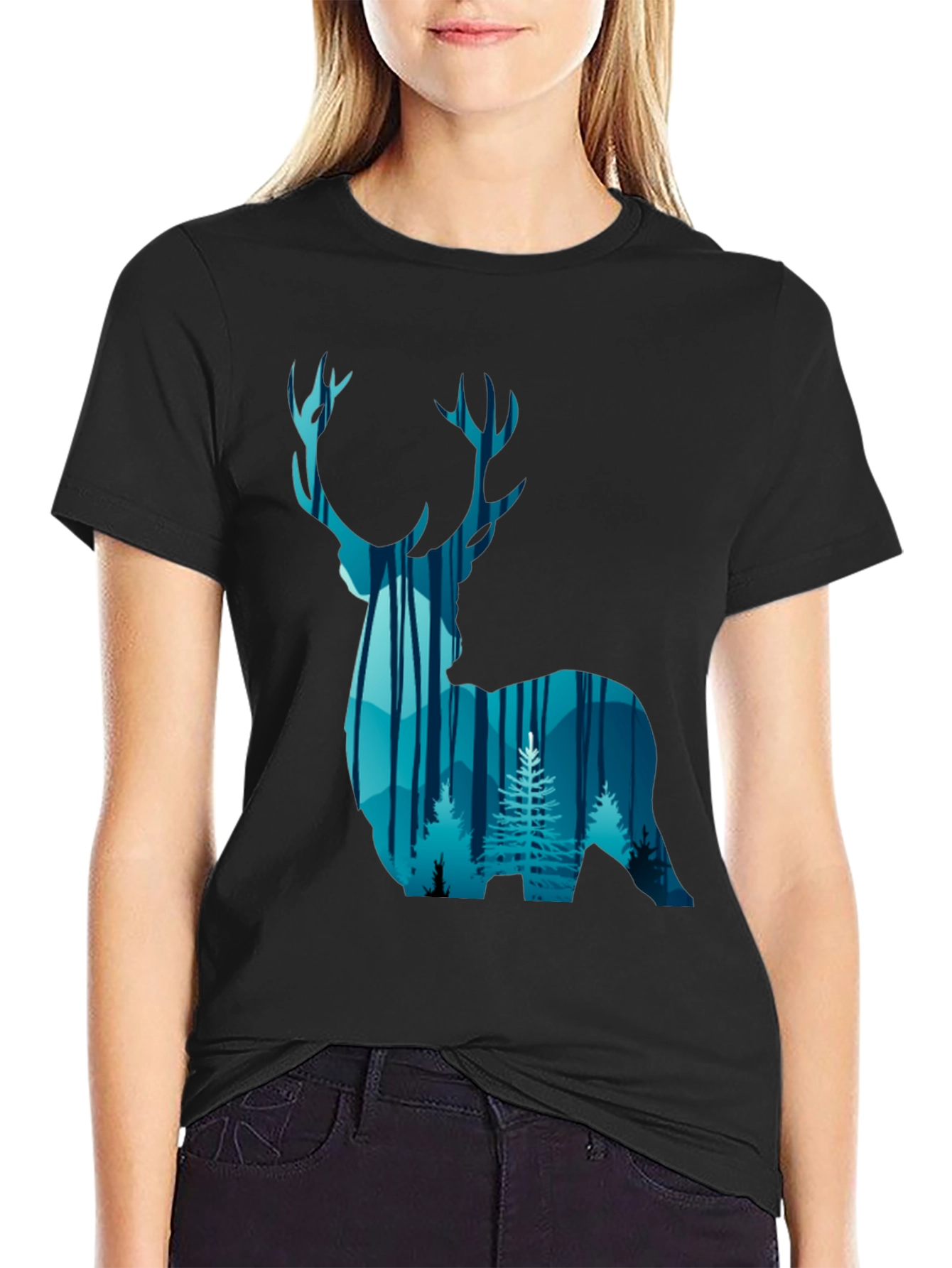Deer Forest Graphic Tee - Black