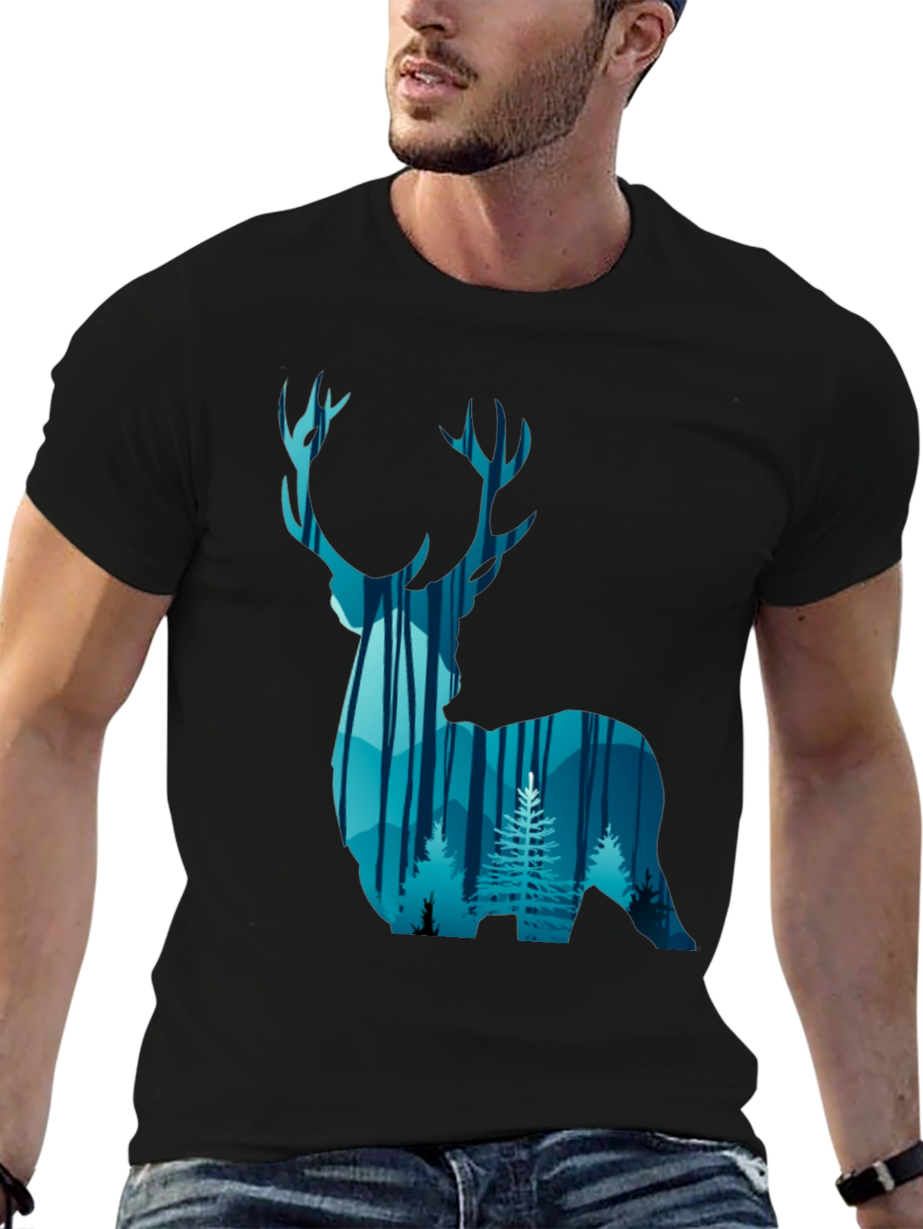 Deer Forest Graphic Tee - Black