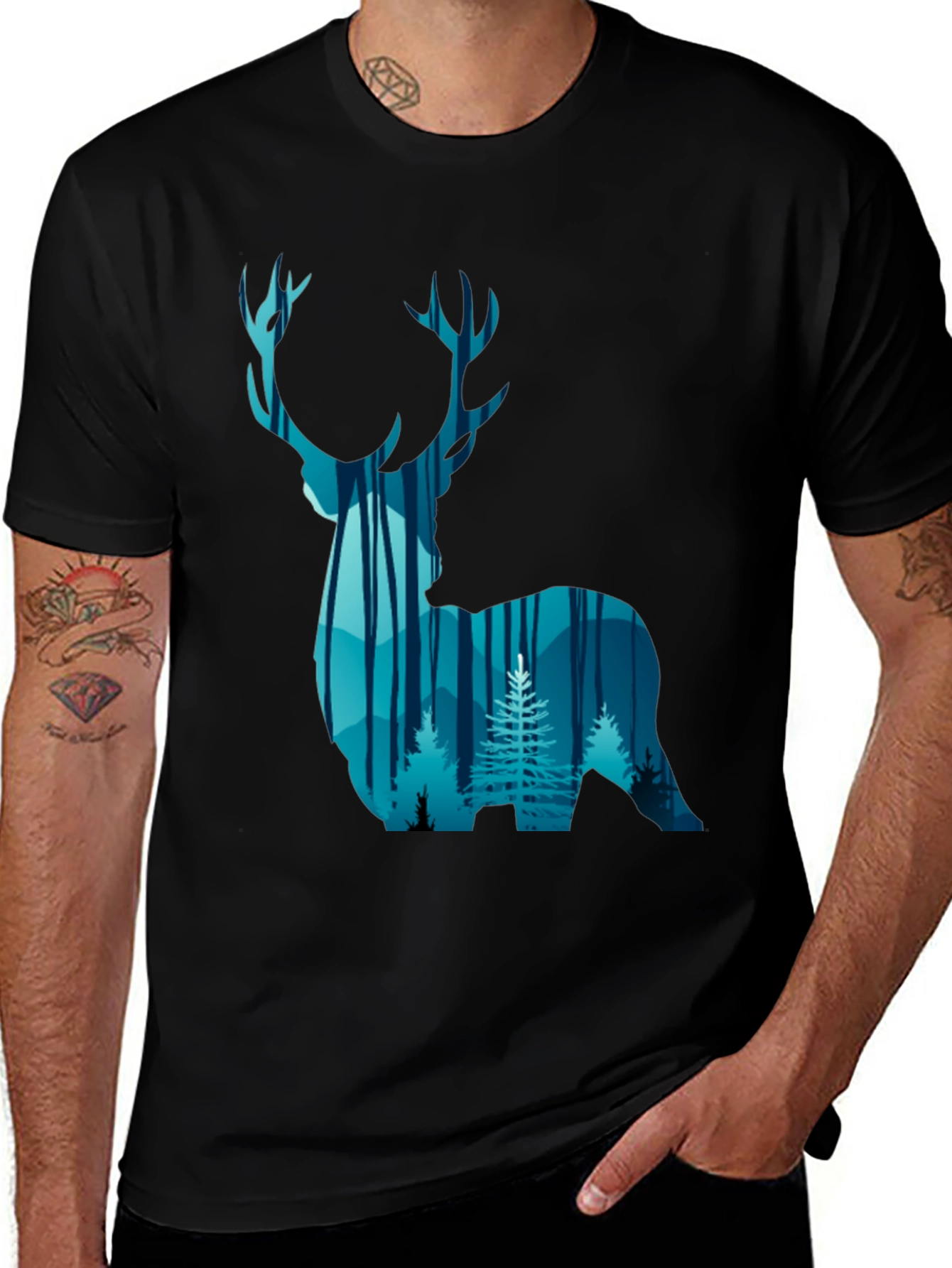 Deer Forest Graphic Tee - Black