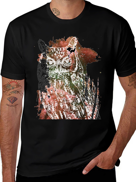 Cosmic Owl Graphic Tee - Black Short Sleeve T-Shirt