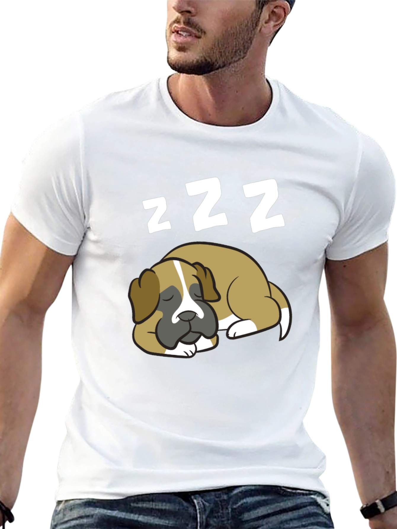 Cute Sleeping Dog ZZZ Mens Black T-Shirt