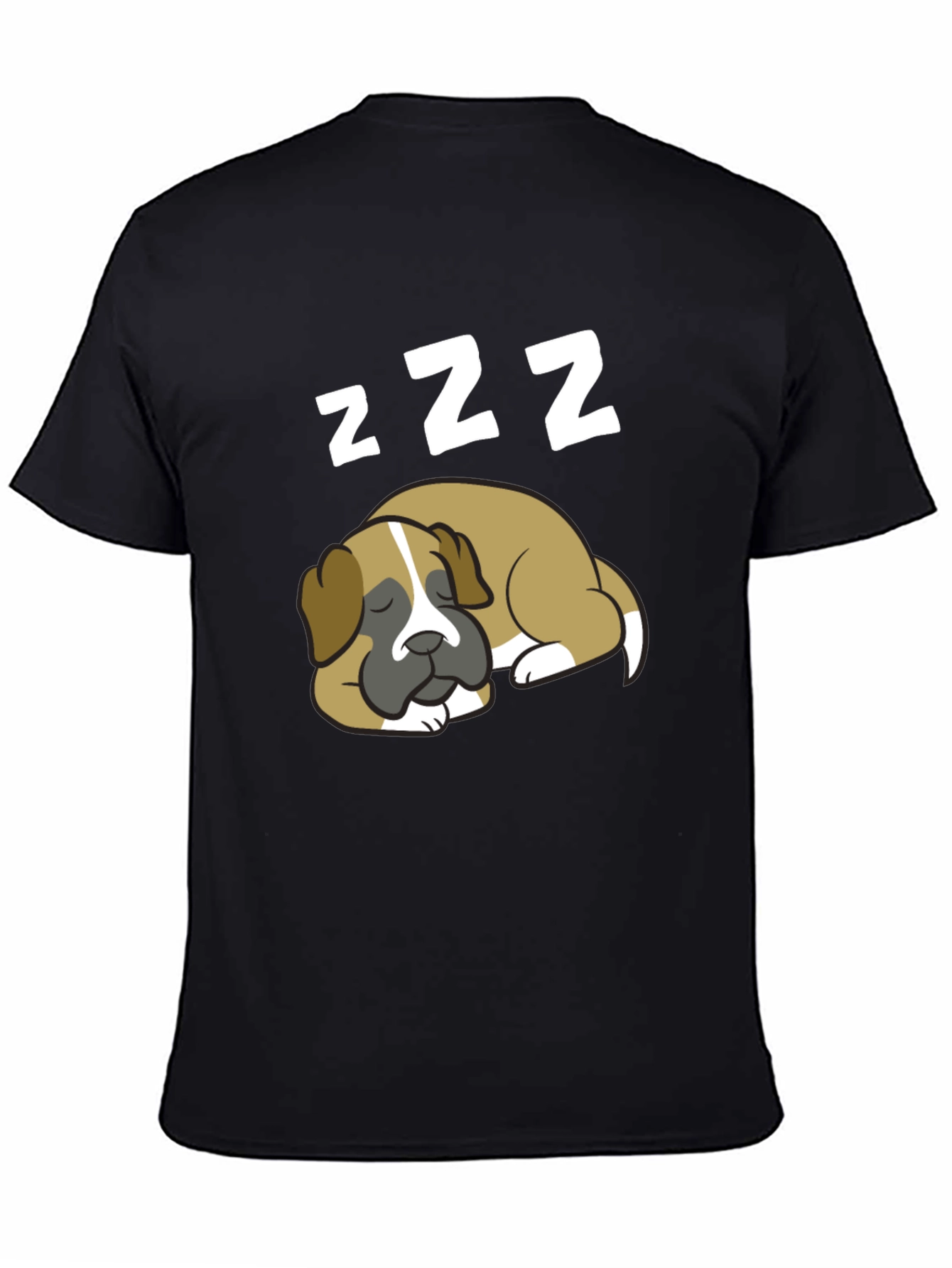 Cute Sleeping Dog ZZZ Mens Black T-Shirt