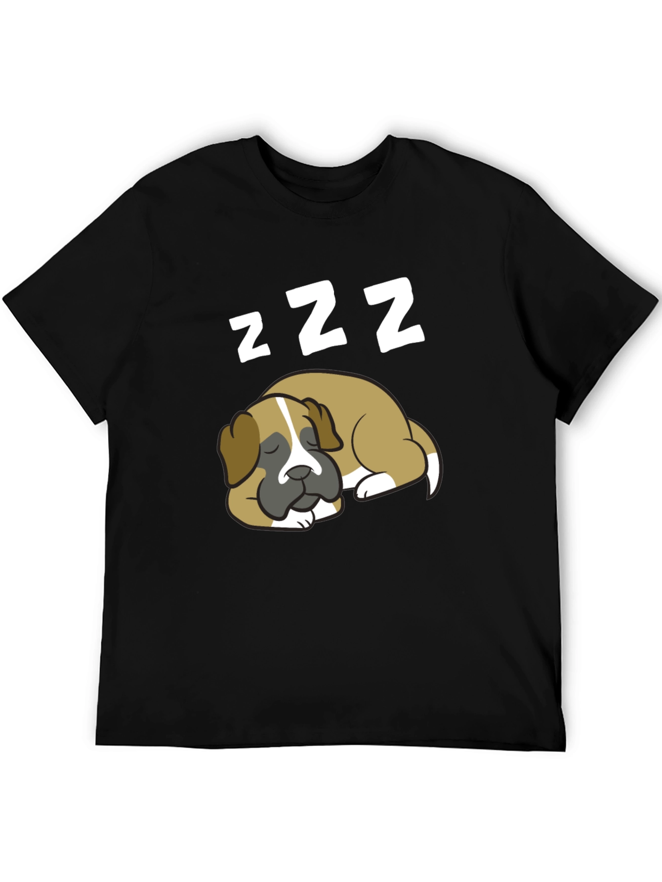 Cute Sleeping Dog ZZZ Mens Black T-Shirt