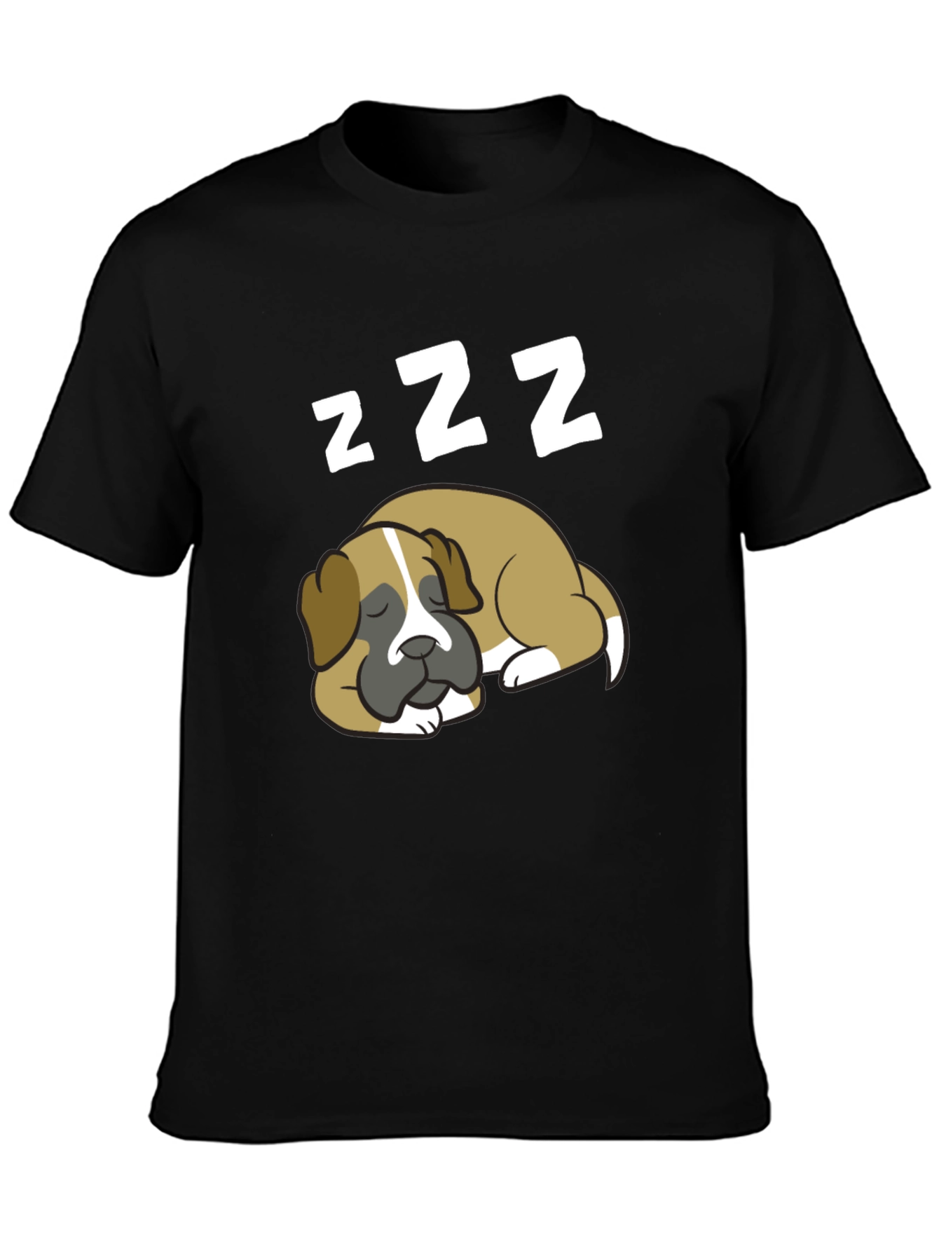 Cute Sleeping Dog ZZZ Mens Black T-Shirt