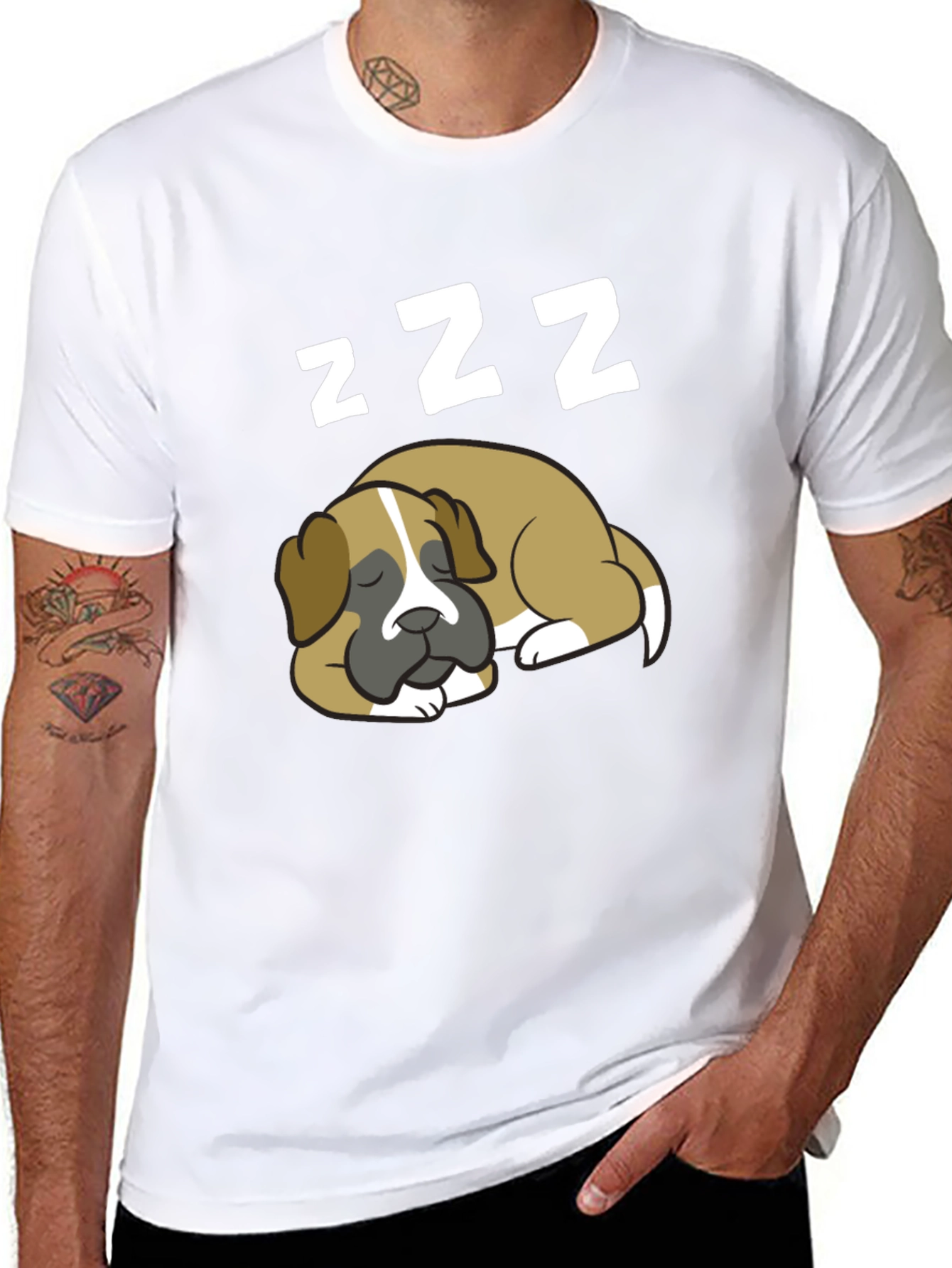 Cute Sleeping Dog ZZZ Mens Black T-Shirt