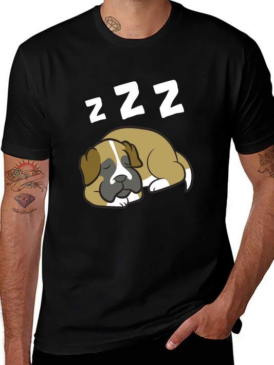 Cute Sleeping Dog ZZZ Mens Black T-Shirt