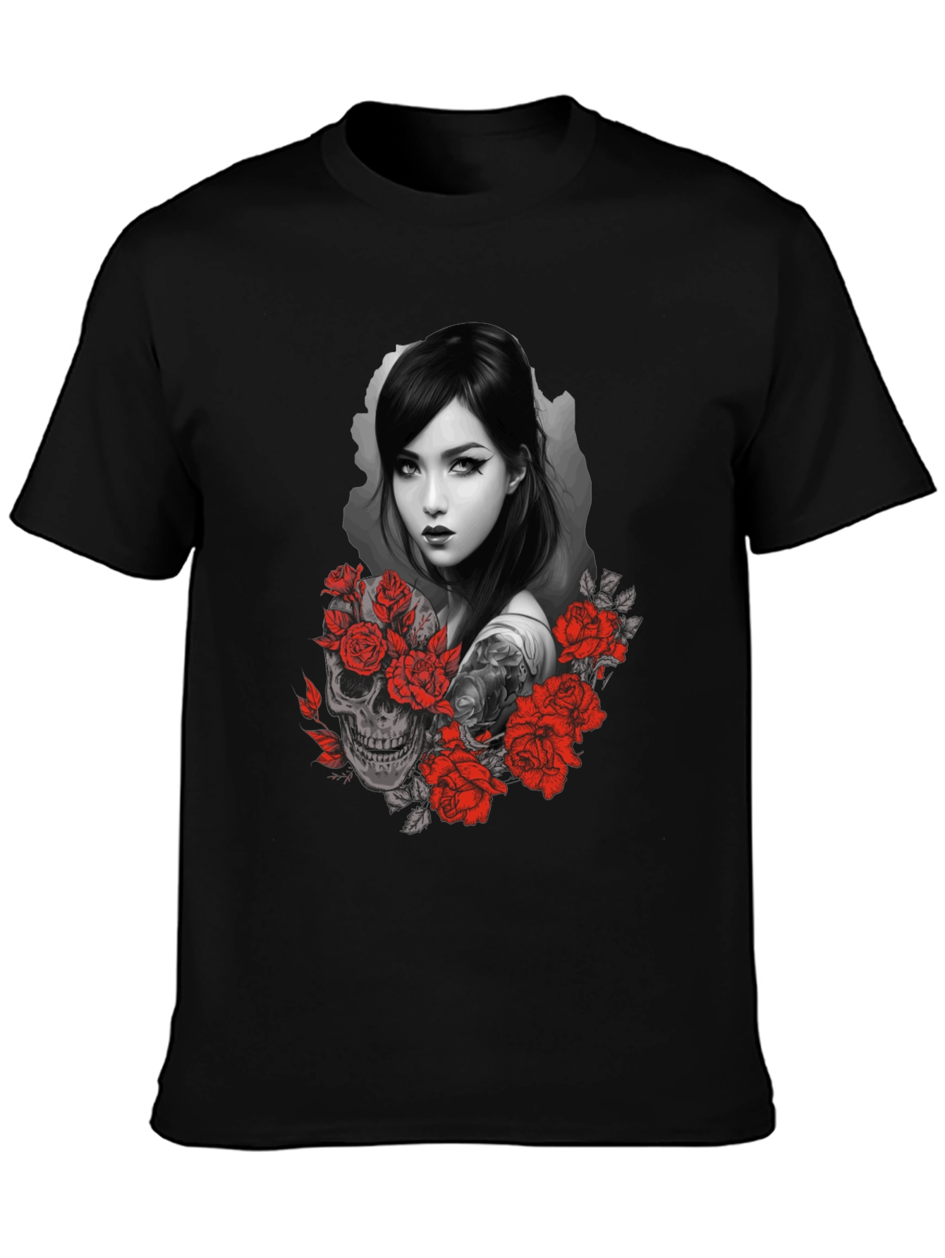 Skull & Roses Graphic Tee - Dark Aesthetic