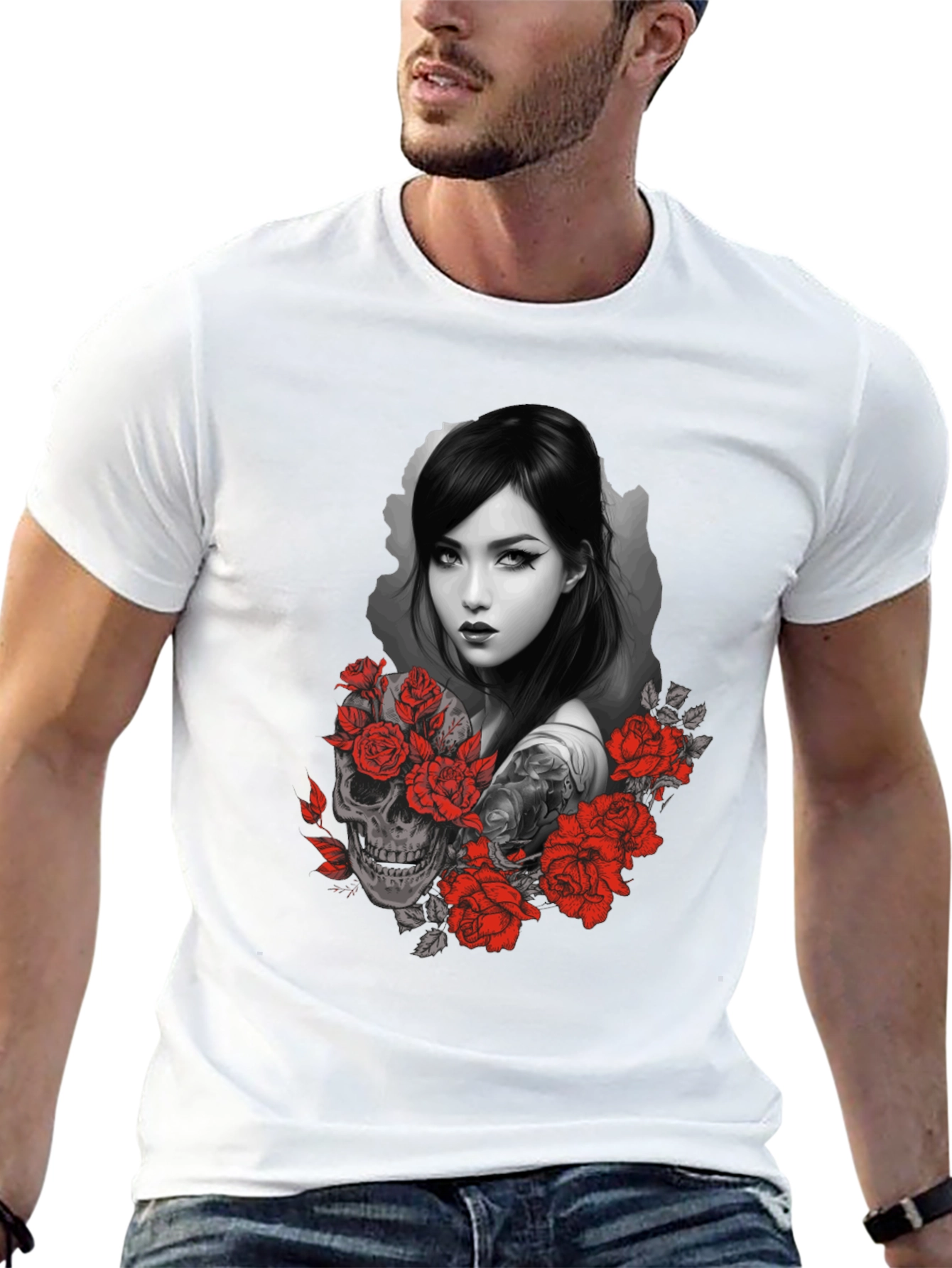Skull & Roses Graphic Tee - Dark Aesthetic