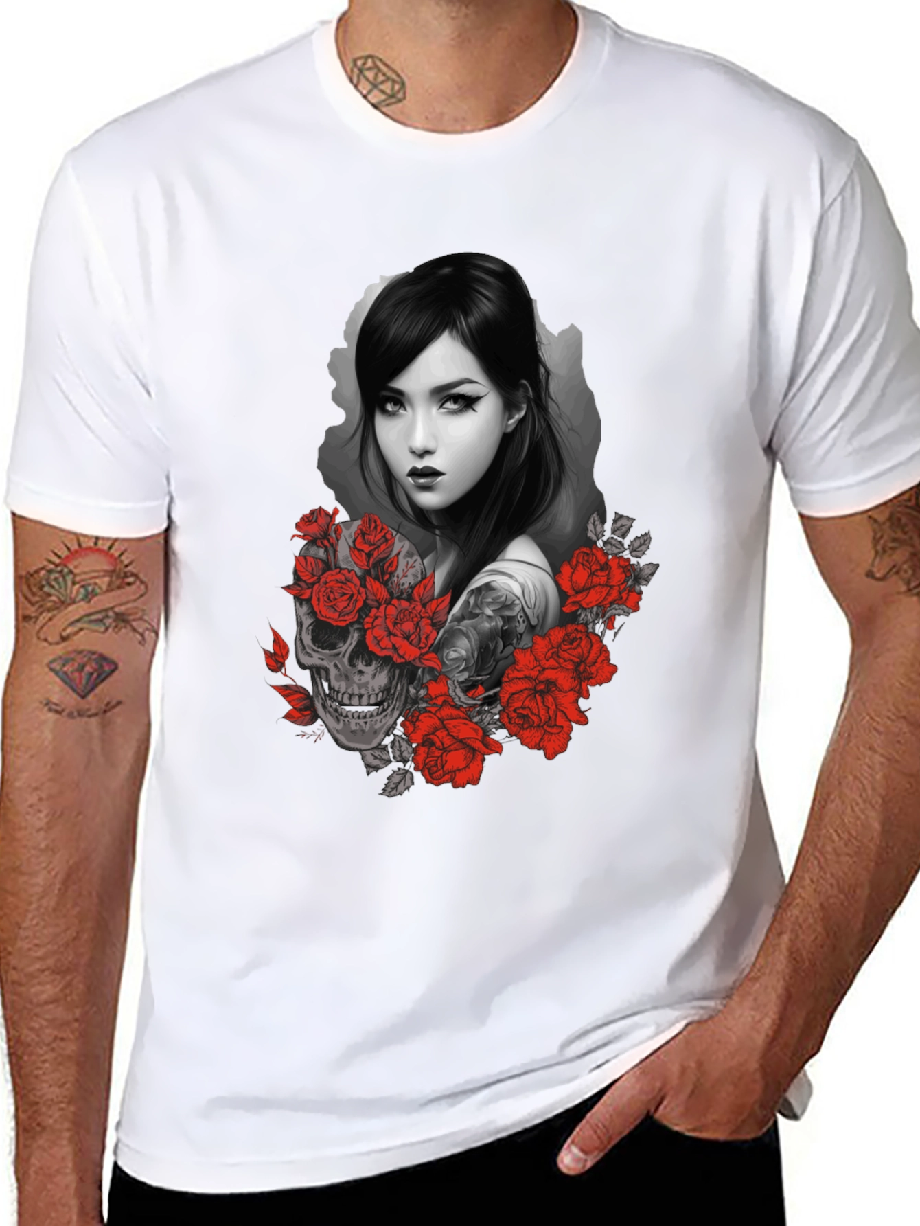 Skull & Roses Graphic Tee - Dark Aesthetic