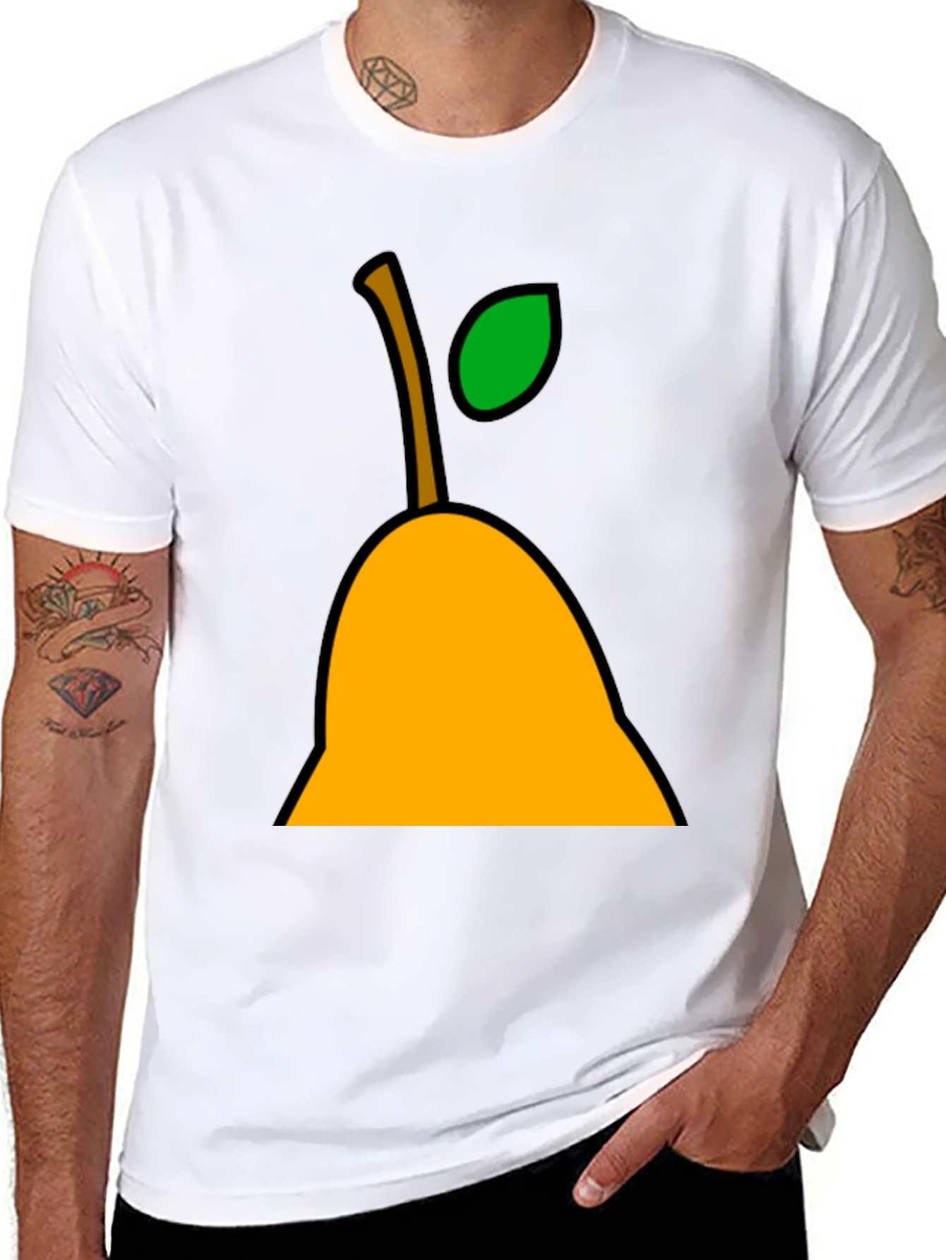 Pear Graphic Tee - Black Cotton Casual T-Shirt