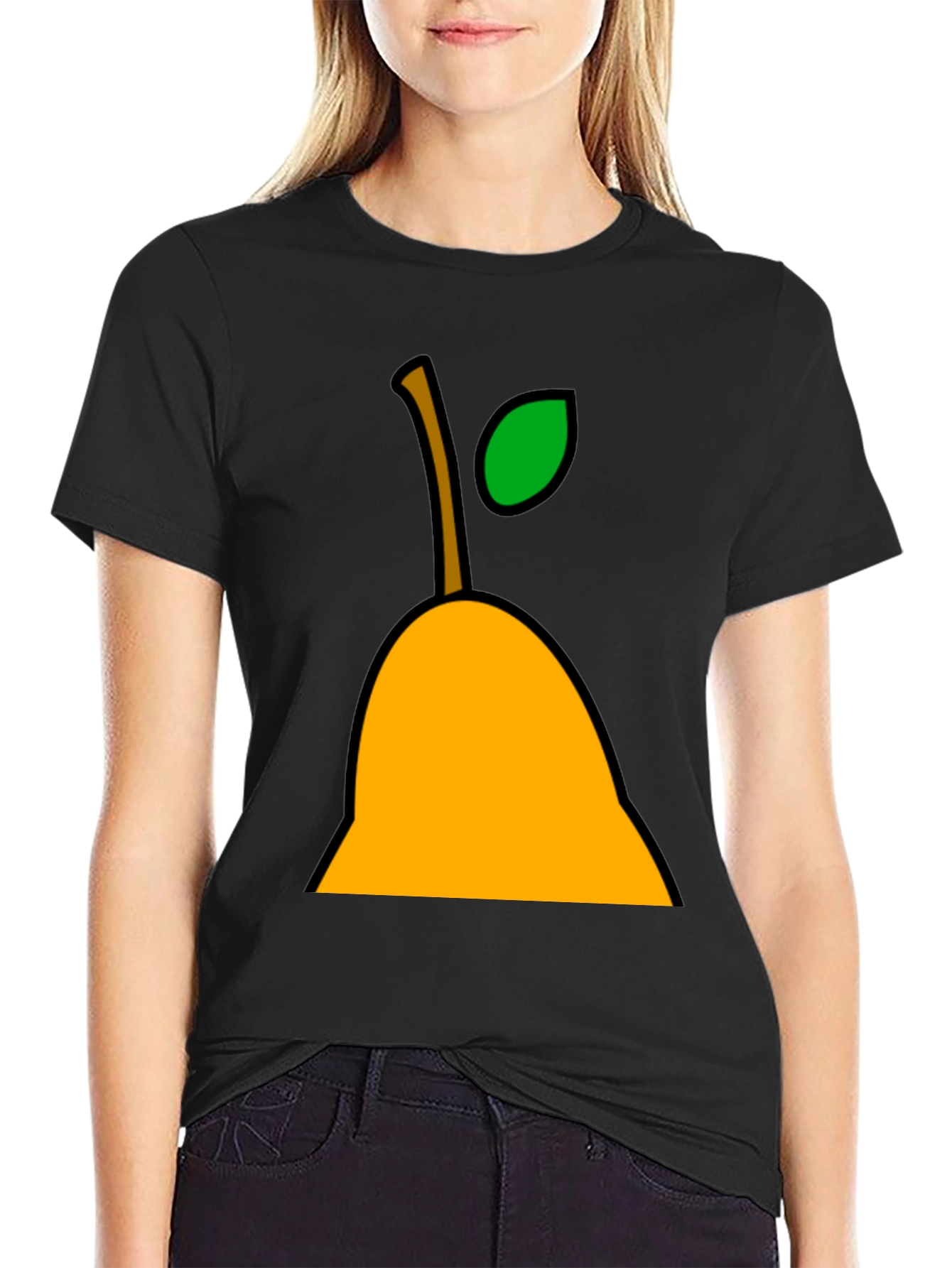 Pear Graphic Tee - Black Cotton Casual T-Shirt