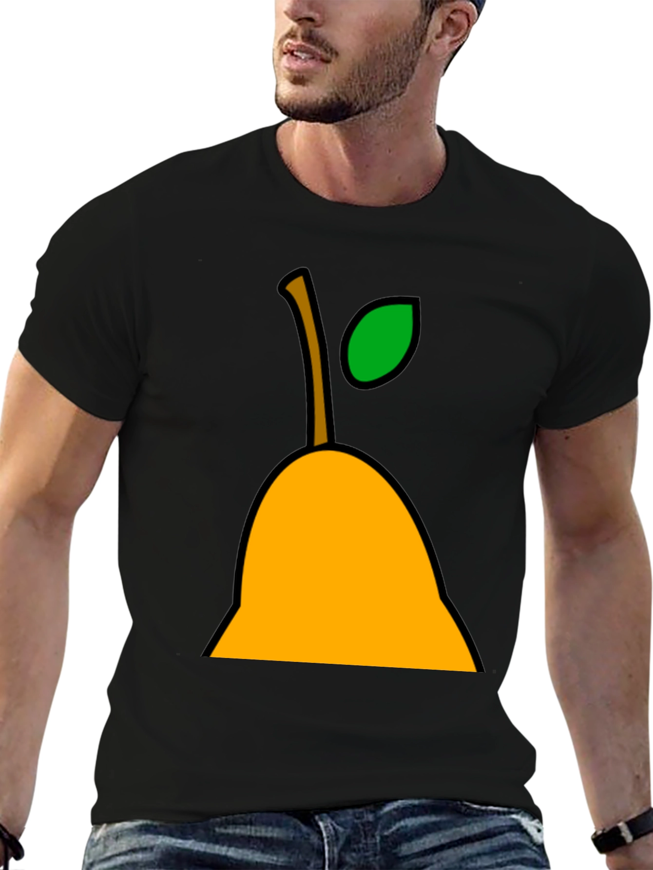 Pear Graphic Tee - Black Cotton Casual T-Shirt