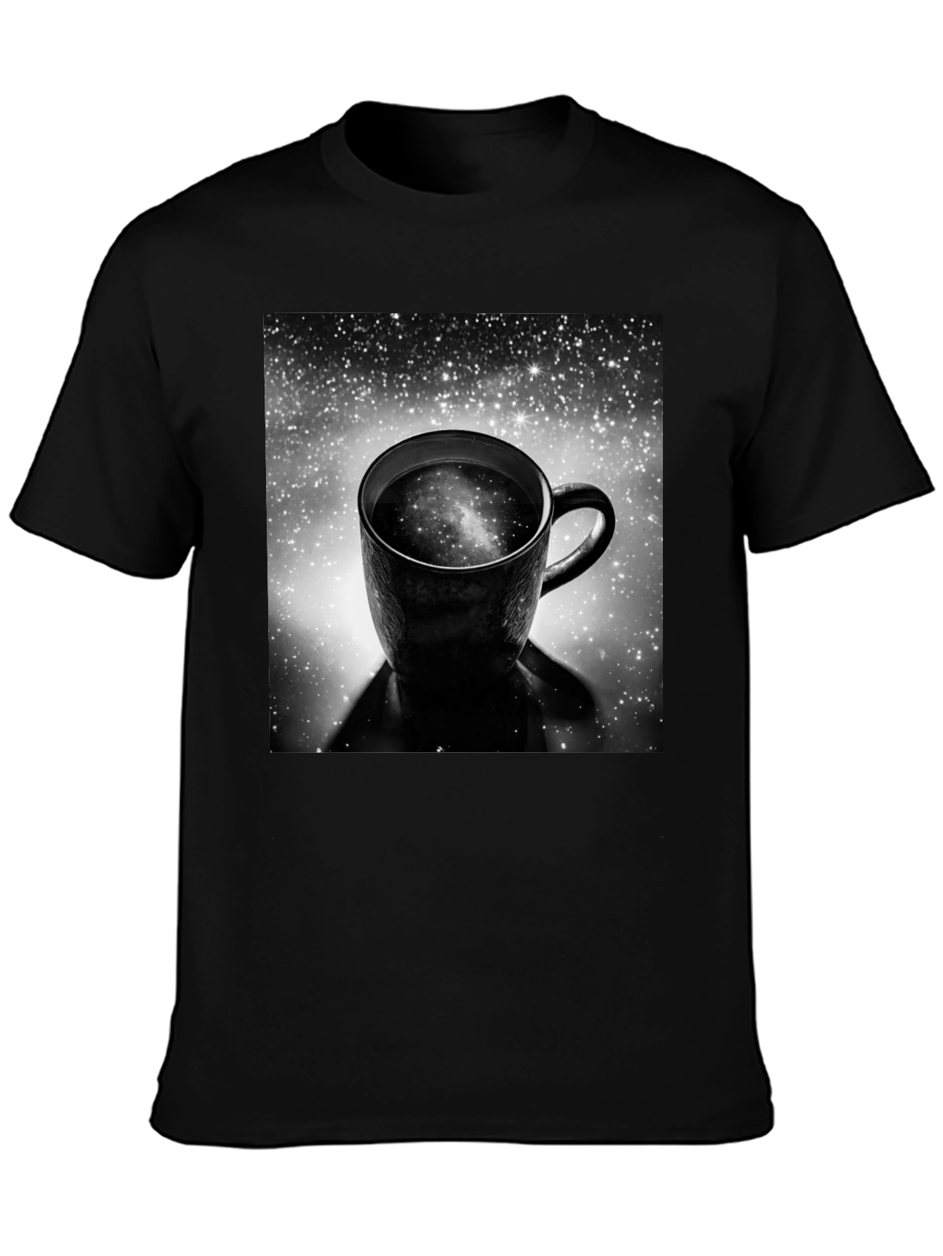 Galaxy Coffee Cup Black T-Shirt - Unique Space Design