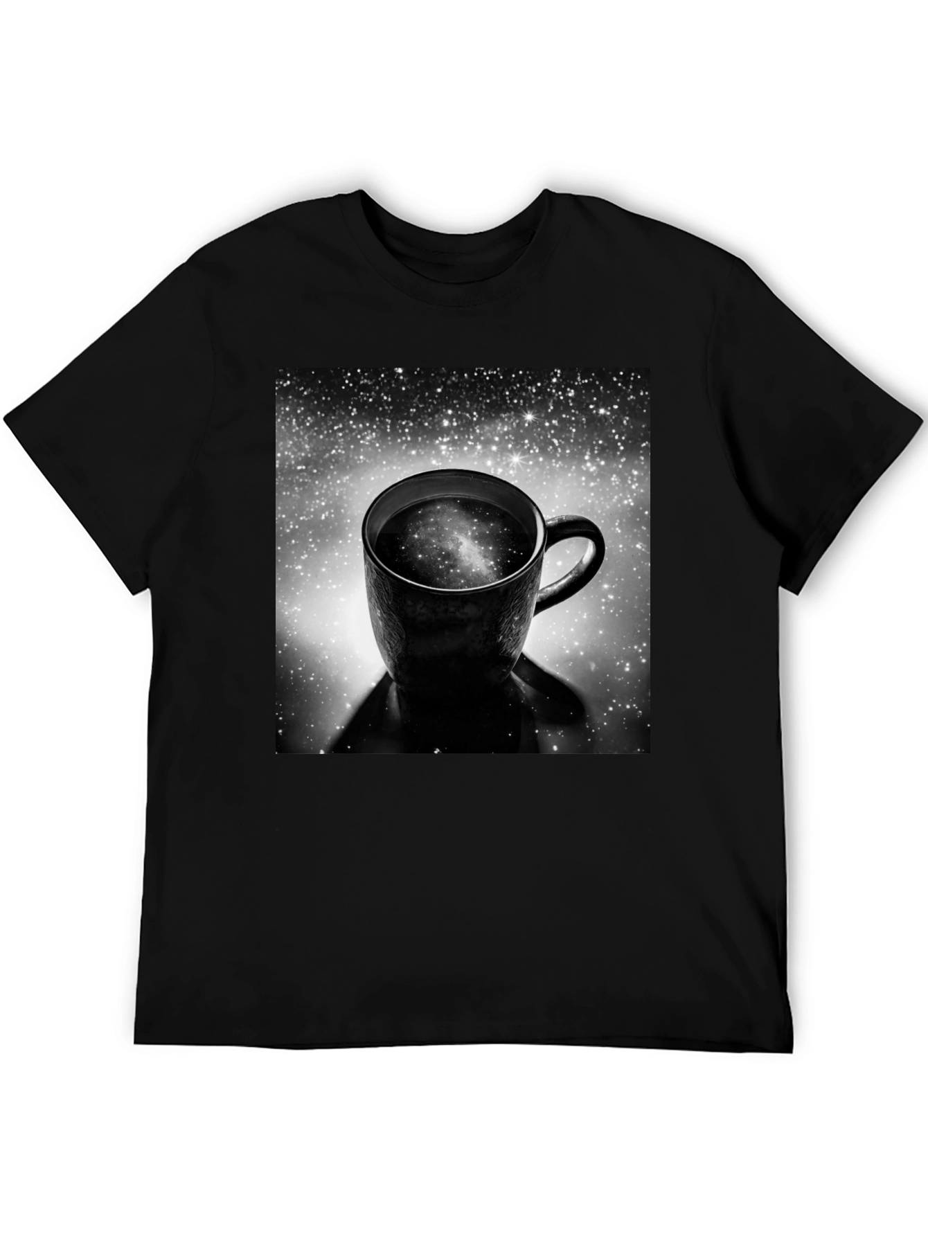 Galaxy Coffee Cup Black T-Shirt - Unique Space Design