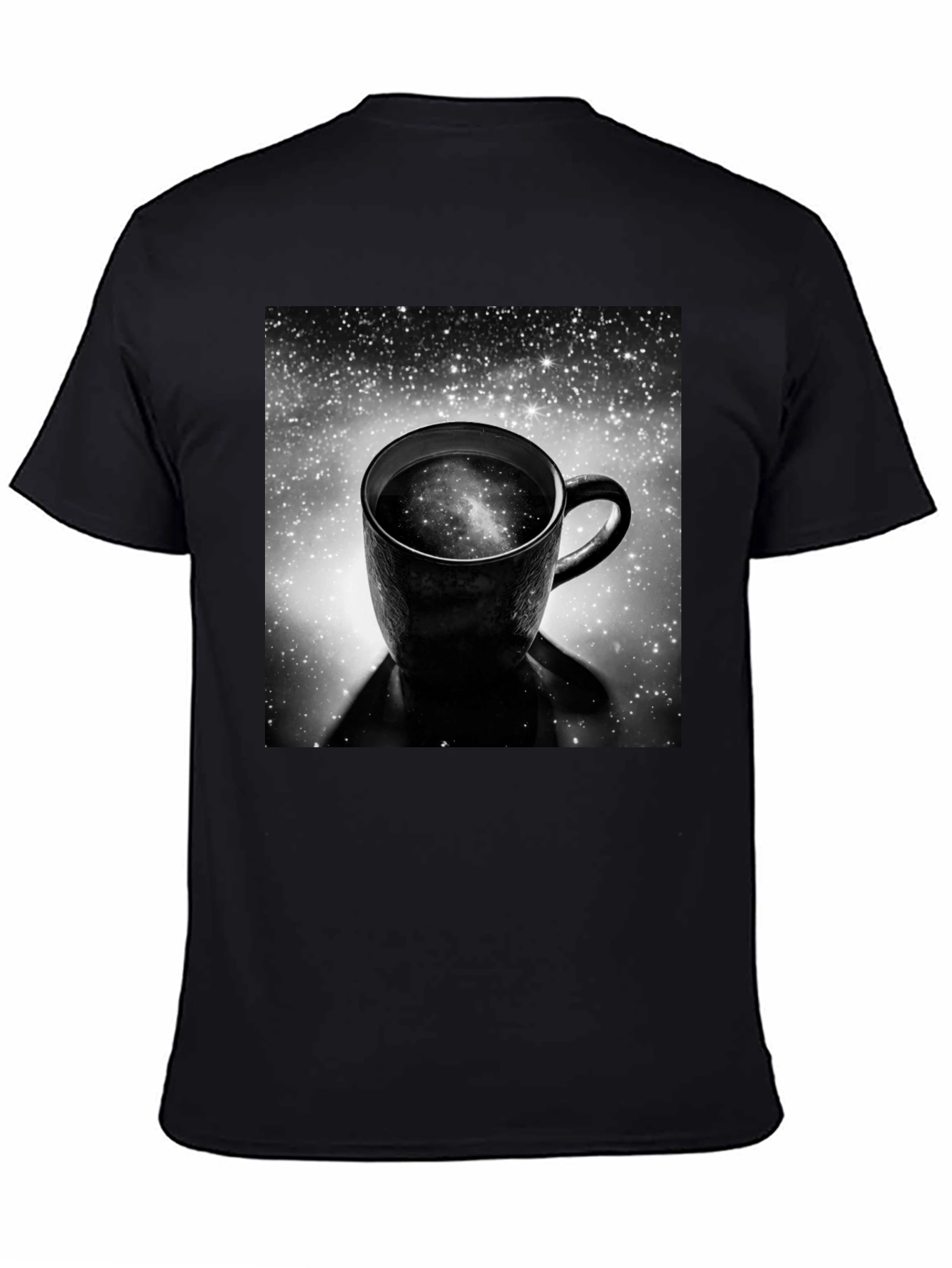 Galaxy Coffee Cup Black T-Shirt - Unique Space Design