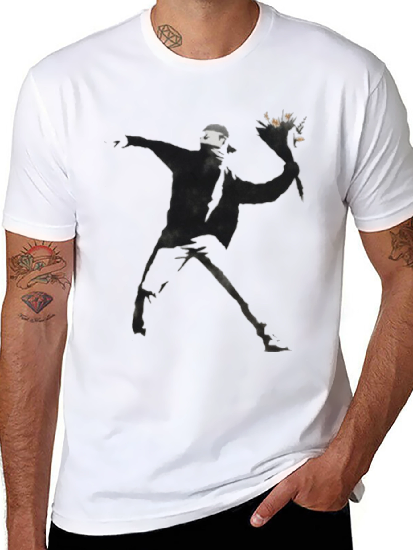 Banksy Flower Bomber Black T-Shirt