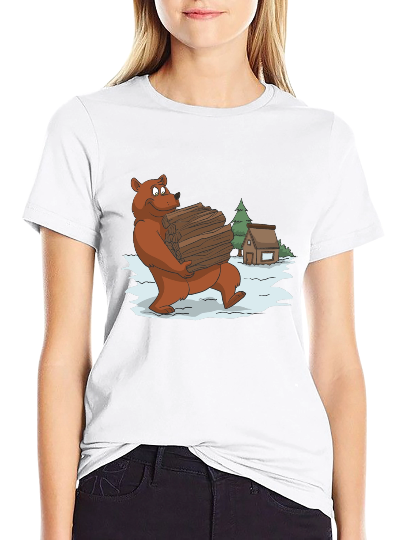 Bear Carrying Wood Graphic Tee - Black