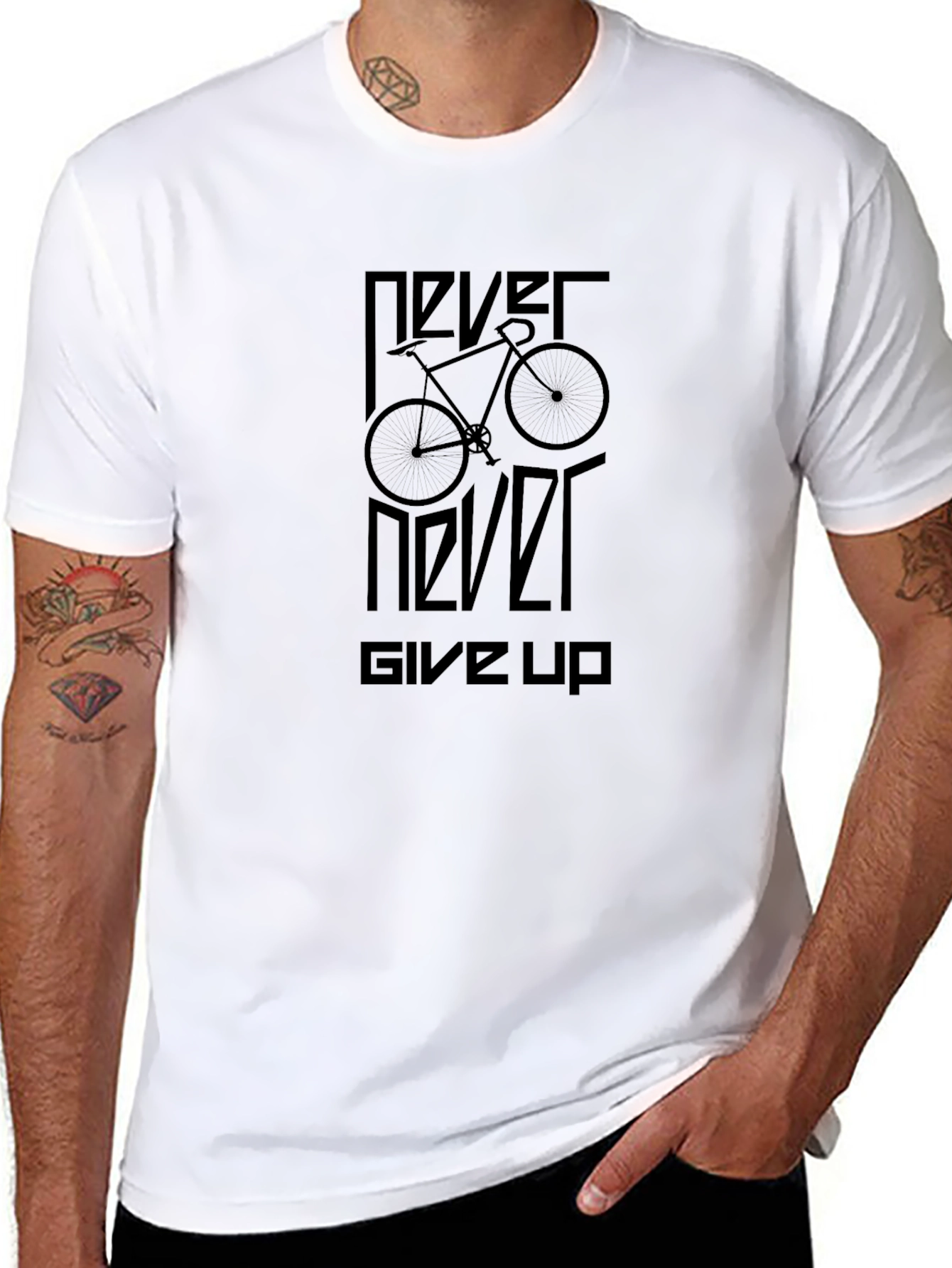 Never Never Give Up Bike Graphic T-Shirt