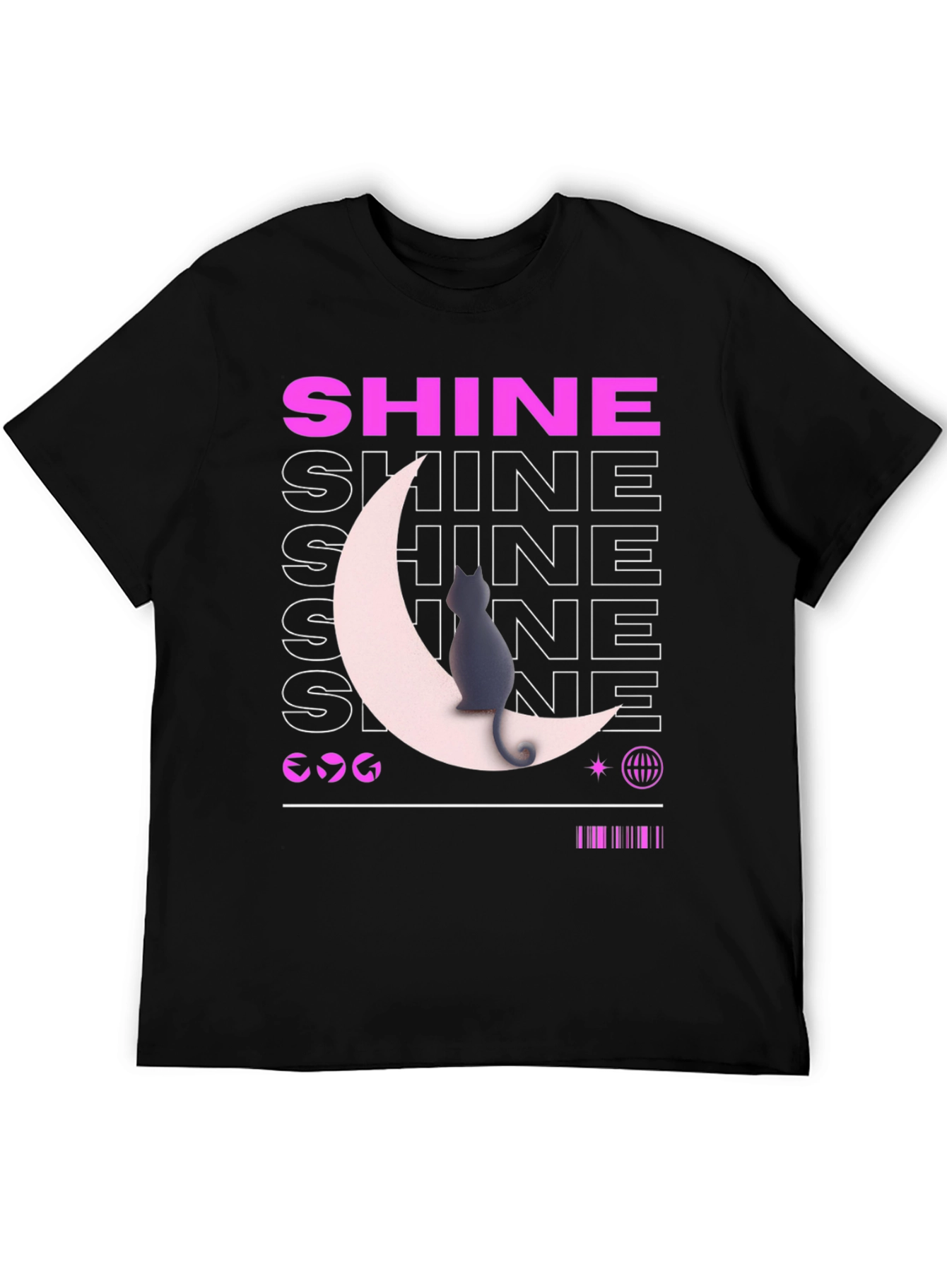 Shine Cat Moon Graphic Tee - Trendy Black T-Shirt