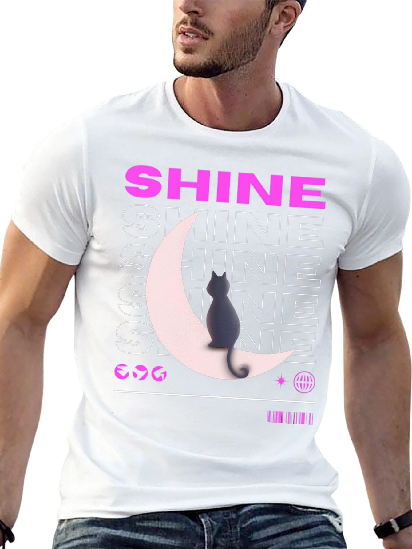Shine Cat Moon Graphic Tee - Trendy Black T-Shirt