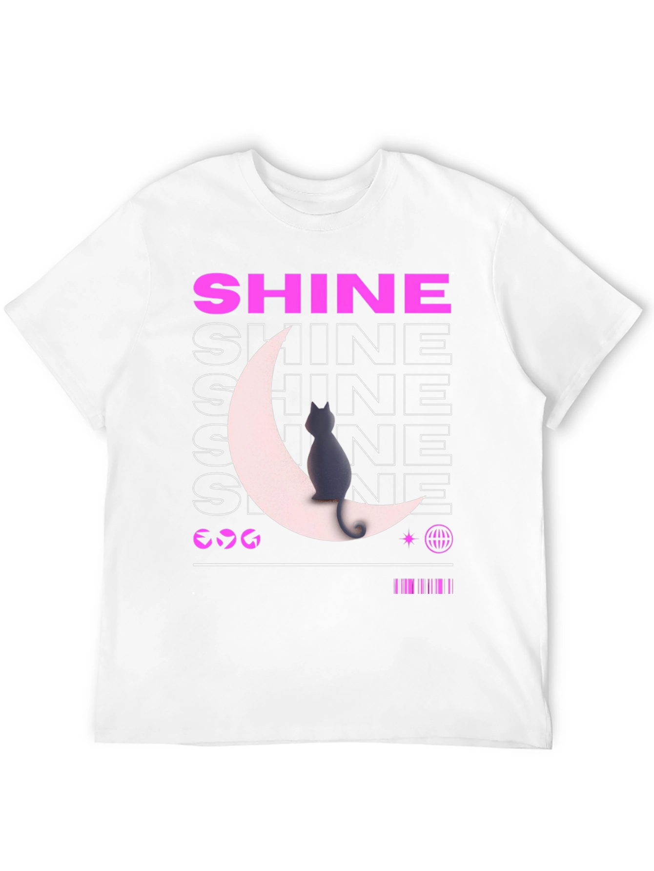 Shine Cat Moon Graphic Tee - Trendy Black T-Shirt