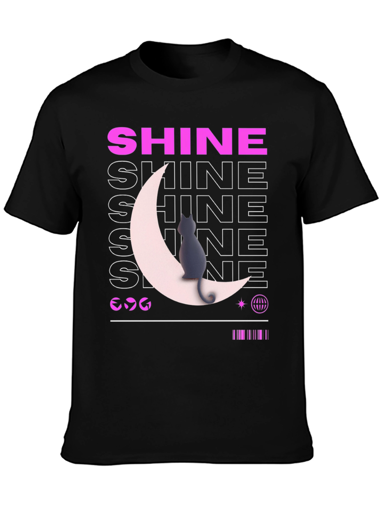 Shine Cat Moon Graphic Tee - Trendy Black T-Shirt