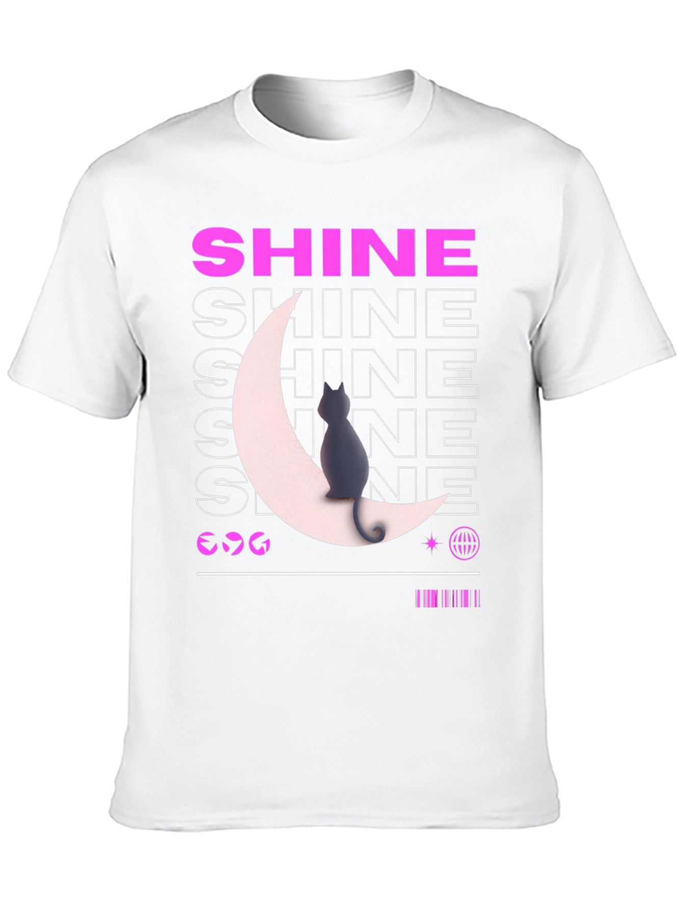 Shine Cat Moon Graphic Tee - Trendy Black T-Shirt